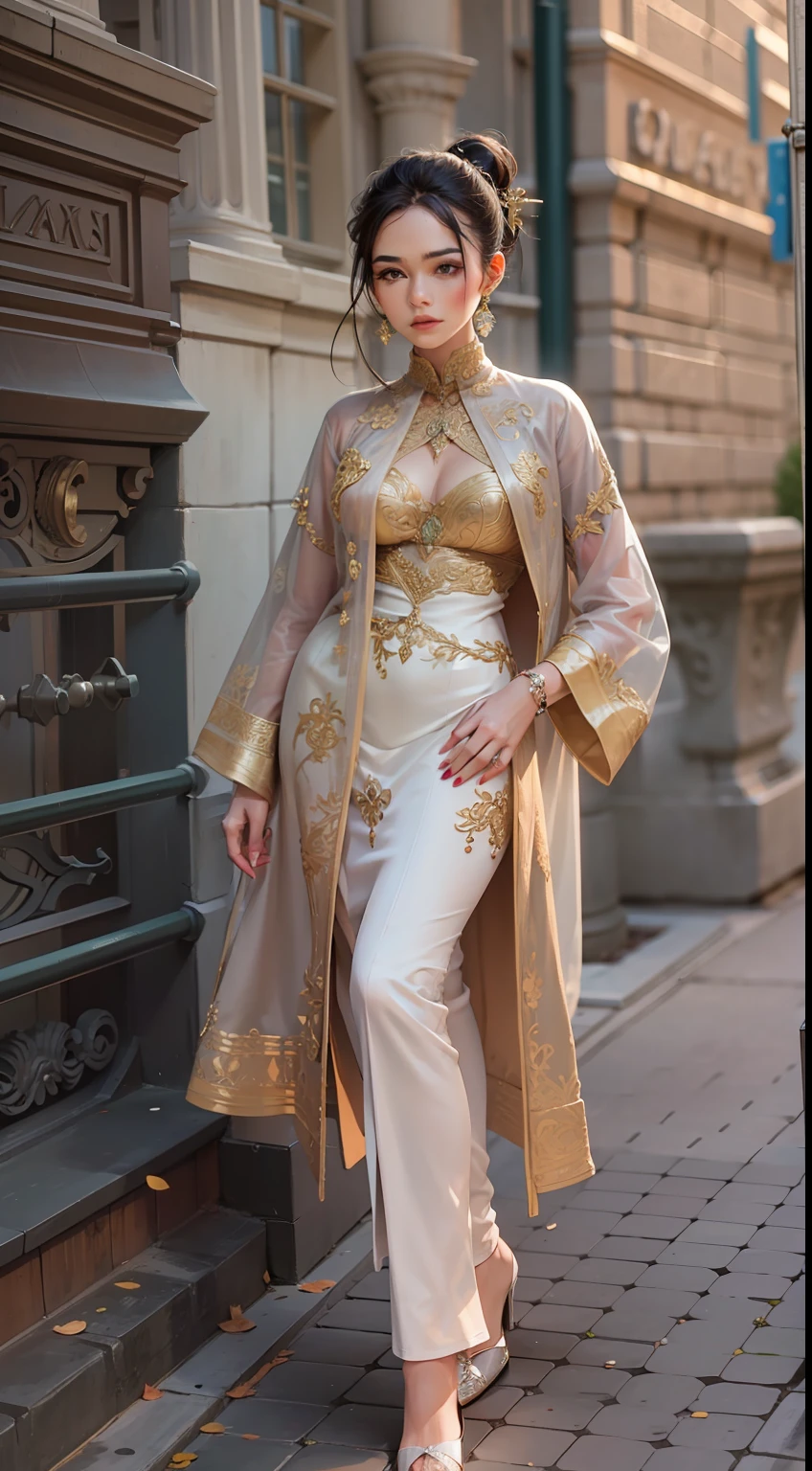 Beautiful woman in intricate Sophisticated and Chic Outfit
