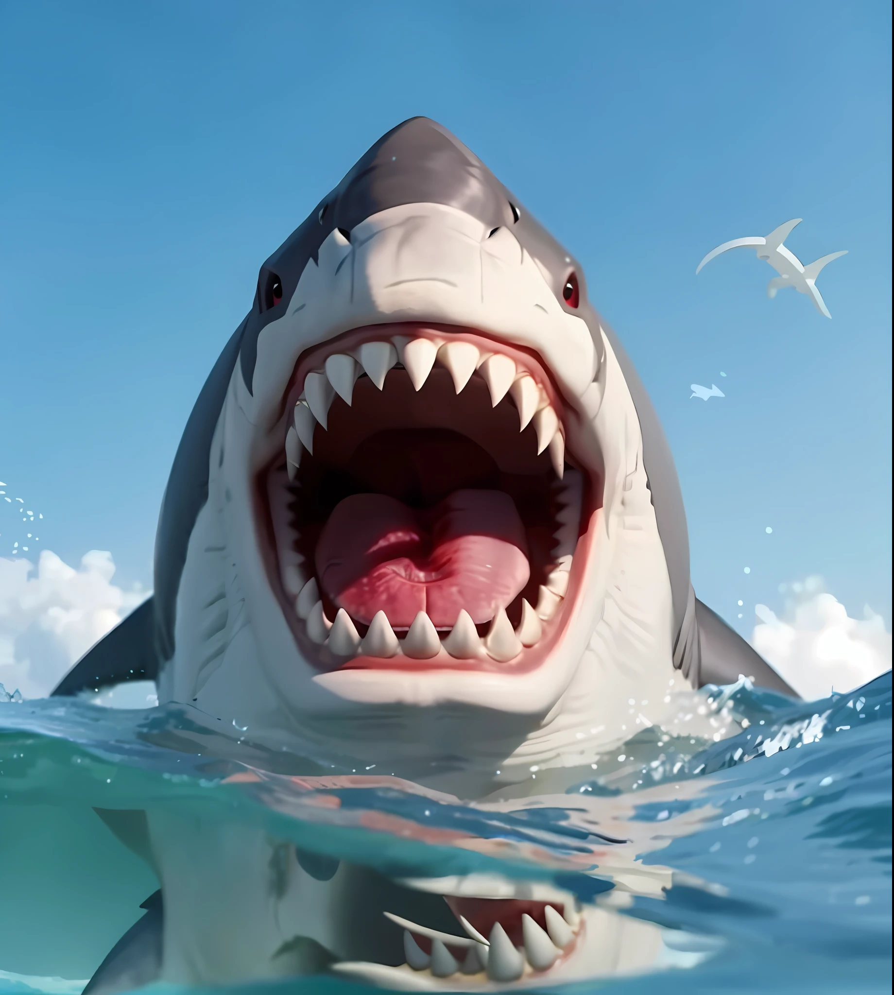 megalodon，frontage，4K，Ferocious，Sharp teeth,the shark，adolable，Emerge from the water