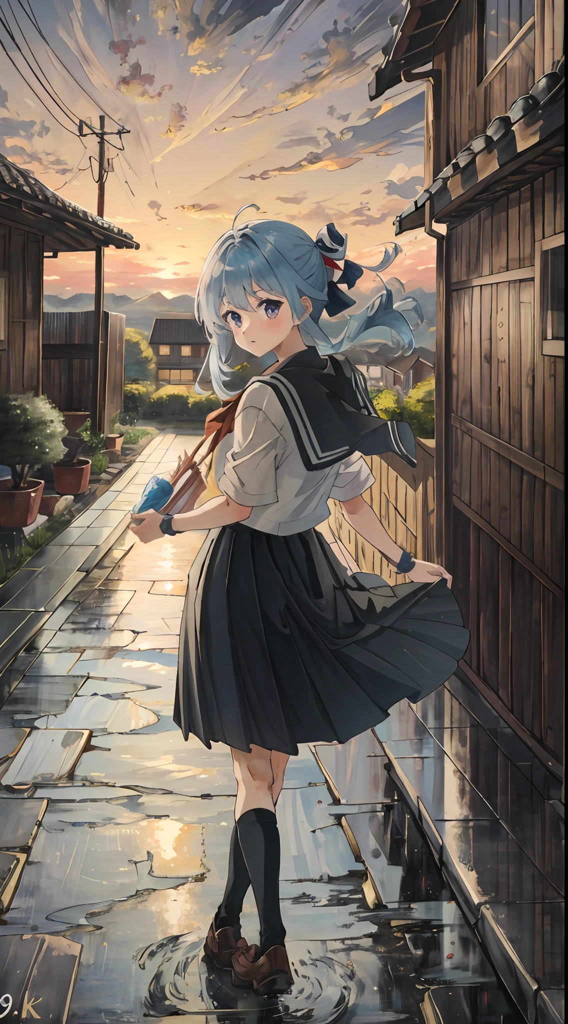 (8k, best quality, masterpiece:1.2),(best quality:1.0),ultra highres:1.0, extremely detailed, render, 4k, absurdres, HDR,
a young girl, kanamechidori, school uniform, serafuku