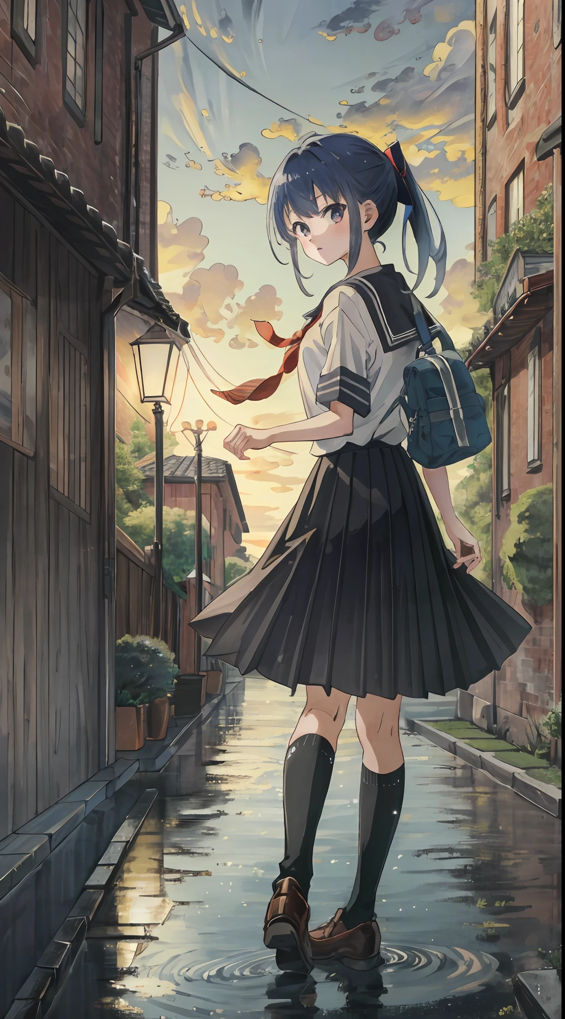 (8k, best quality, masterpiece:1.2),(best quality:1.0),ultra highres:1.0, extremely detailed, render, 4k, absurdres, HDR,
a young girl, kanamechidori, school uniform, serafuku