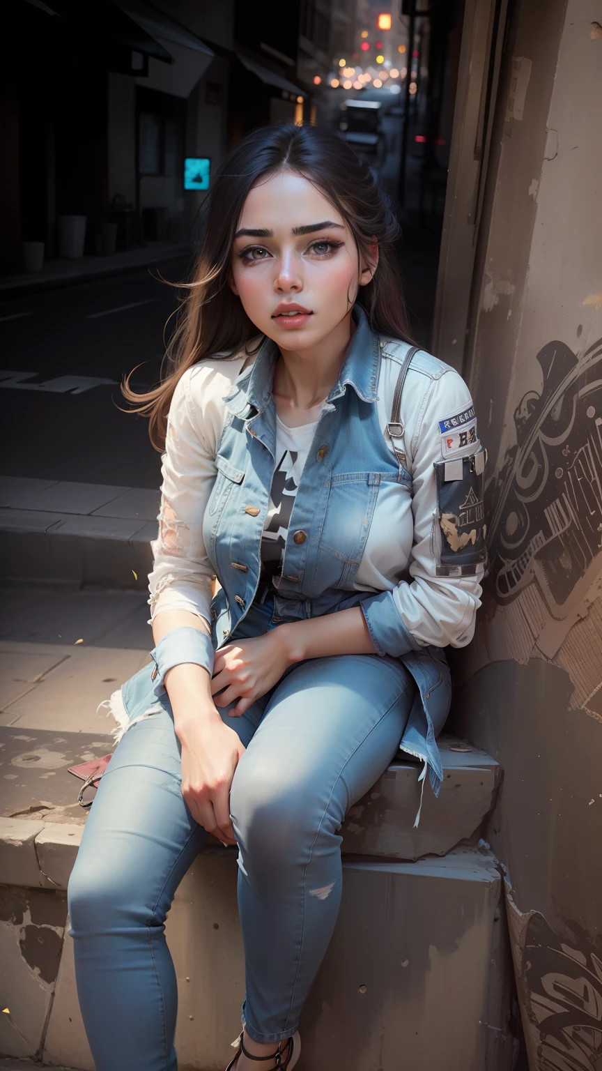 Change background beautiful girl with scratch jean pant and white colour top realistic face .8k ultra realistic.