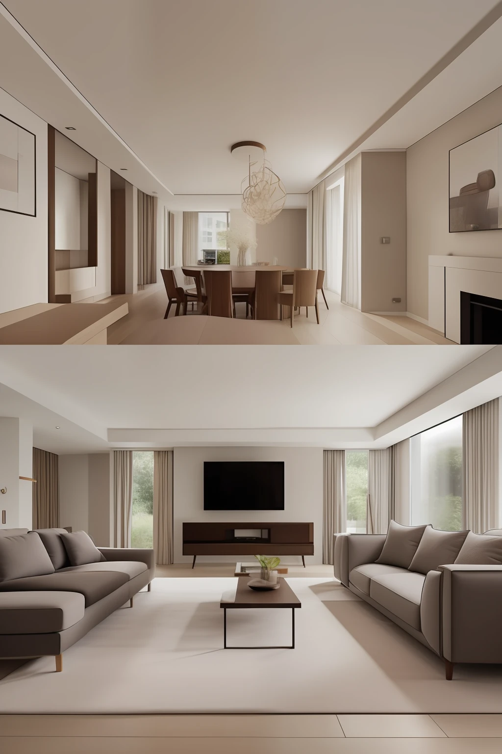 Living room with sofa and coffee table, 3Drenderingof， Realistic photography，interior scenes