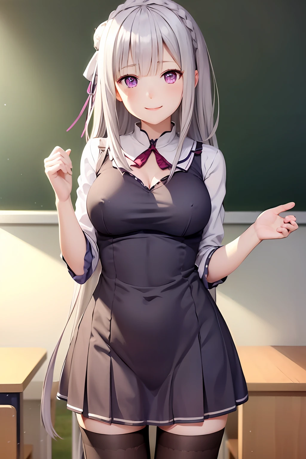 (transparent_kindergarten uniform:1.2),aimiliya,cleavage, medium breasts,light smile,best quality
