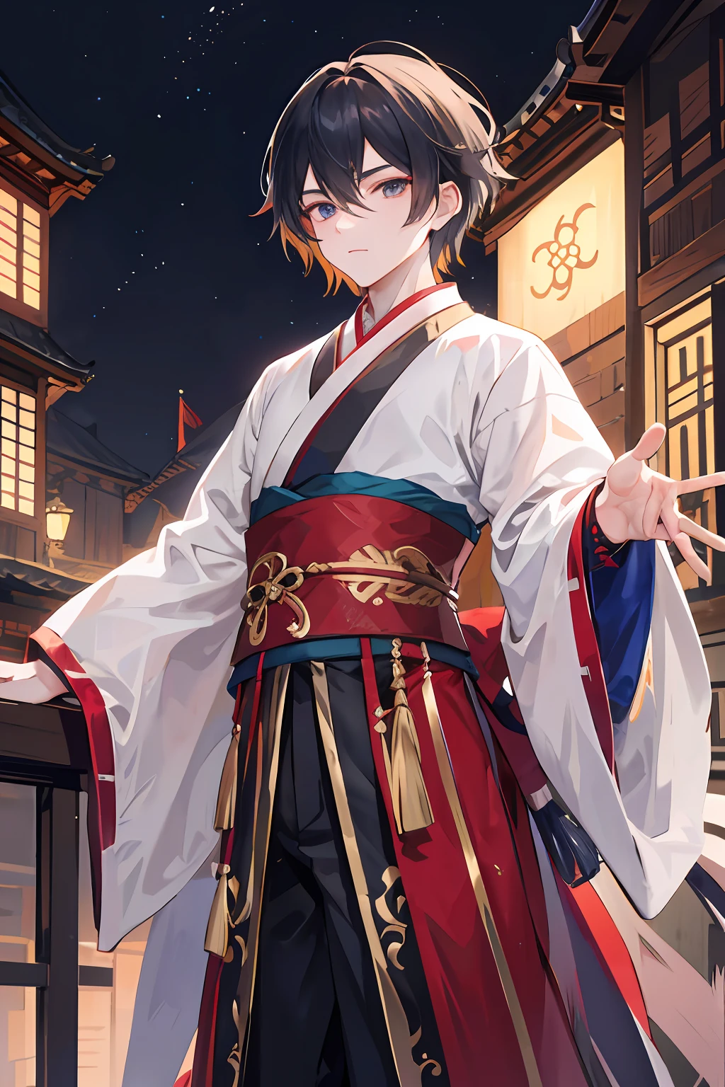 1boy,Night Old City,Sateen,Hanfu,Sabre at the waist