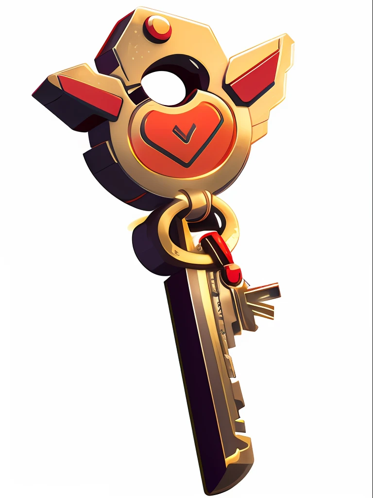 a key for high school students,boy,An item icon in a two-dimensional game,a morden object on it,in the style of Anime Art Style,Aaron Draplin,Ghibli Studio style,use of bright soft colors,red,black and gold color,close