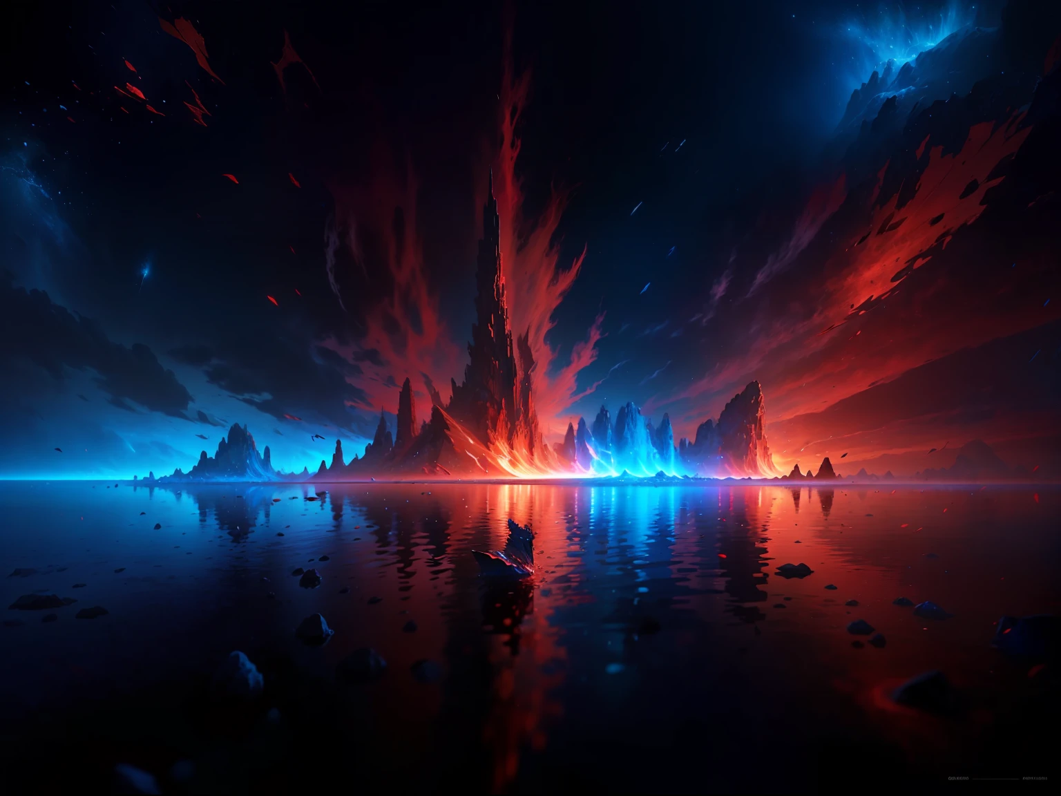 In the same photo there are images of two dragons, Blue or red, sylvain sarrailh and igor morski, red and cyan, Ice and fire, rendering by octane, PC Wallpapers, Official artwork, wallpaper 4 k, Wallpaper 4k, Beeple e Jean Giraud, Blue and red, cinema 4 d art
