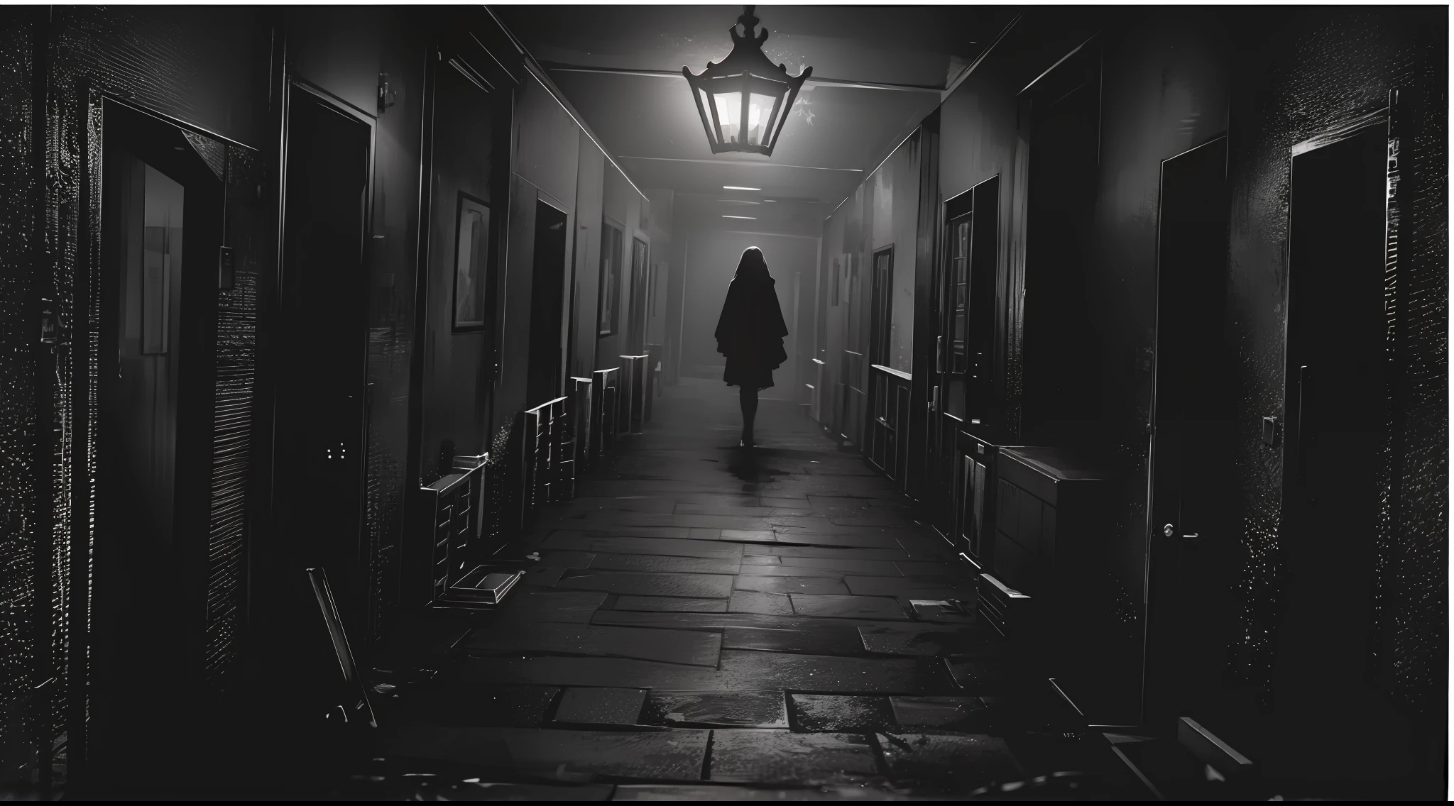 aisle,terroral,Dark,dark fog,horror scene,uncanny,Door,Long distance,