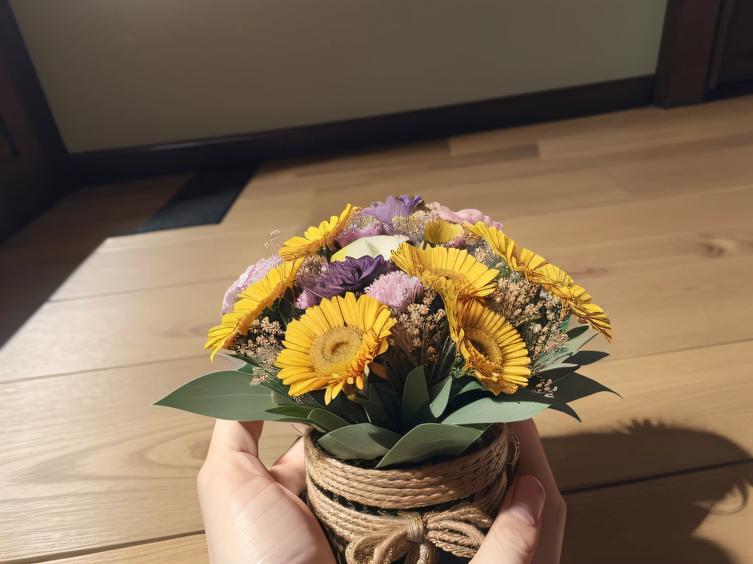 Mini bouquet of dried flowers。highly accurate。photos realistic。