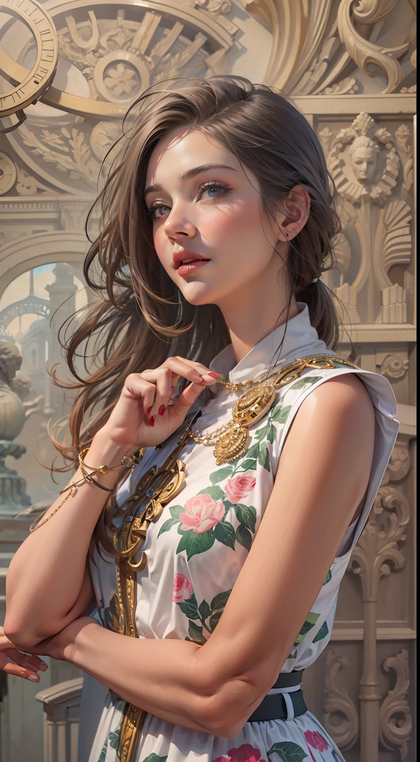Beautiful woman in intricate Modern Preppy Outfit