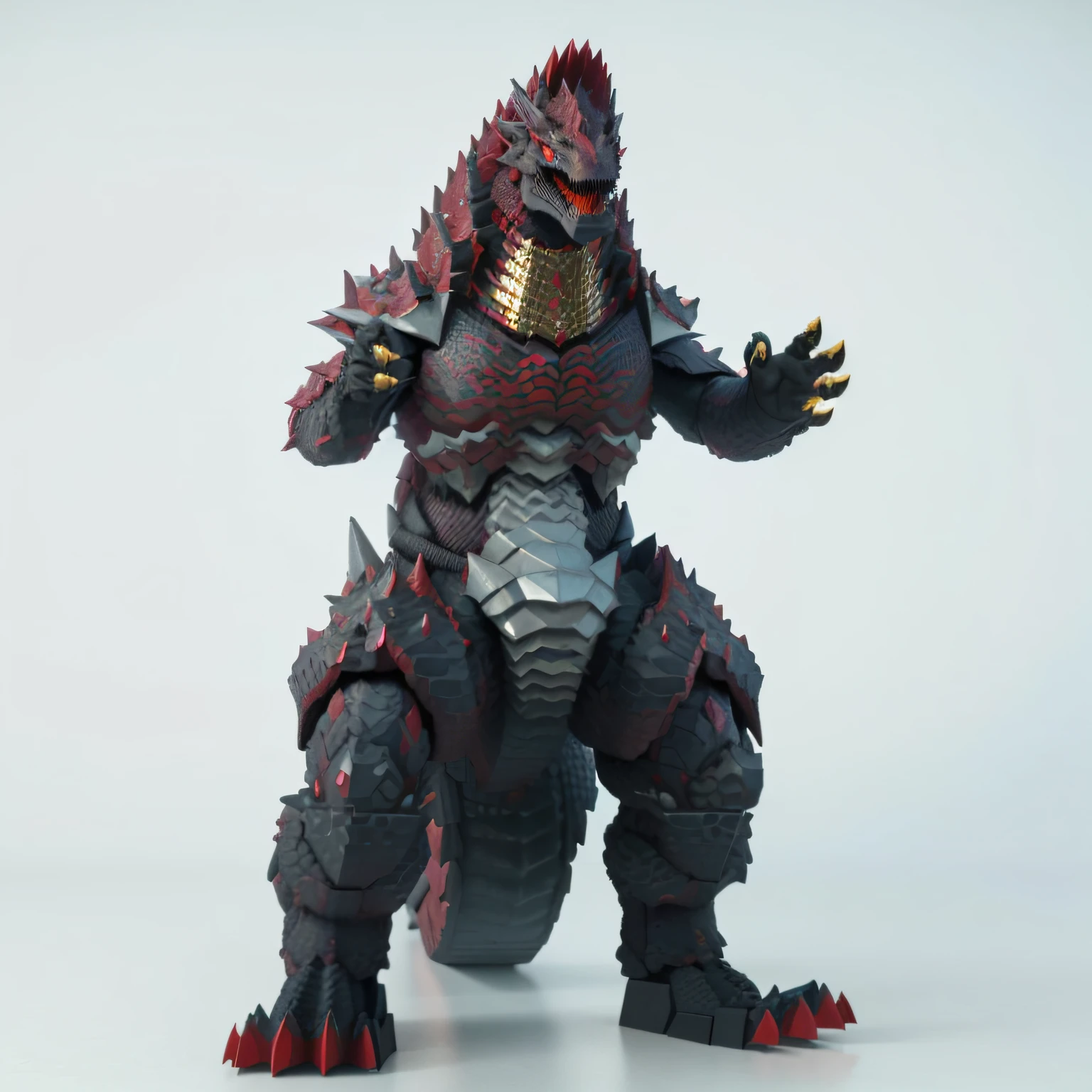 giant kaiju dragon monster, red realistic 3 d render, depicted as a 3 d render, Gorzan，There is gold thread on the body，Angular，Replace red with gold