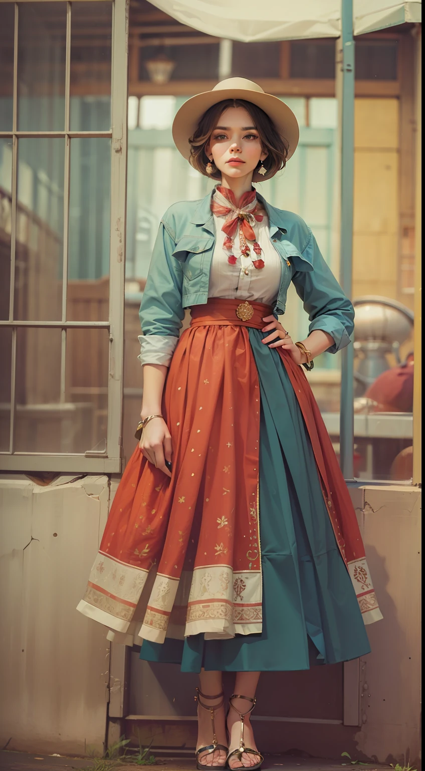 Beautiful woman in intricate Classic Vintage Americana Outfit