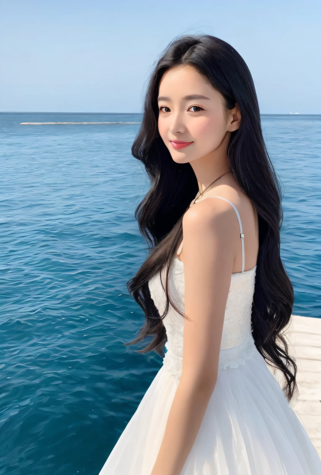 A beauty with long hair,Have by the sea,Pure