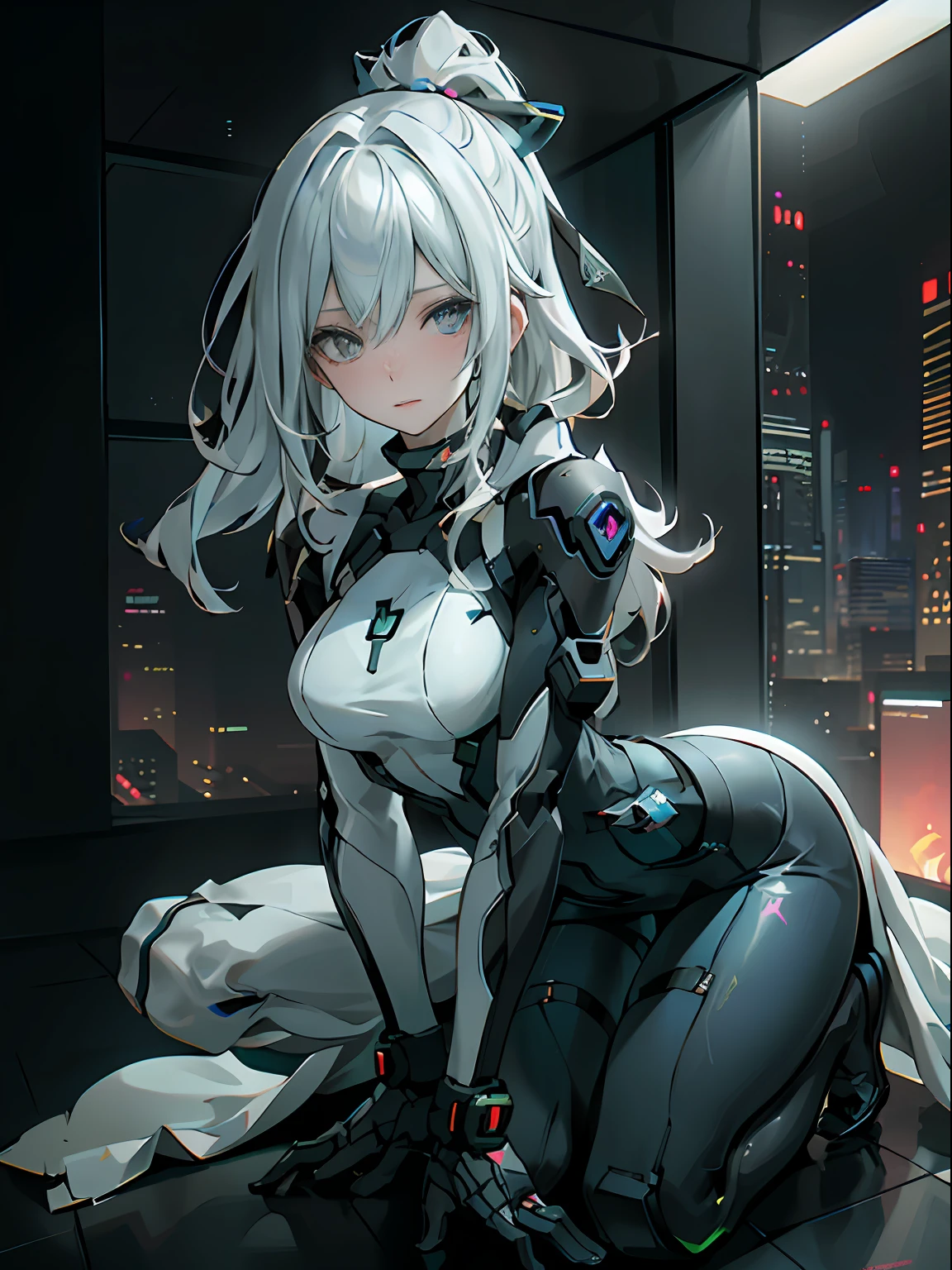 3D, A beautiful cyberpunk female image,hdr(HighDynamicRange),Ray traching,NVIDIA RTX,Hyper-Resolution,Unreal 5,Subsurface scattering、PBR Texture、post-proces、Anisotropy Filtering、depth of fields、maximum definition and sharpness、Many-Layer Textures、Albedo e mapas Speculares、Surface coloring、Accurate simulation octane rendering of light-material interactions、Two-colored light、largeaperture、Low ISO、White balance、the rule of thirds、8K raw data、blackstockings