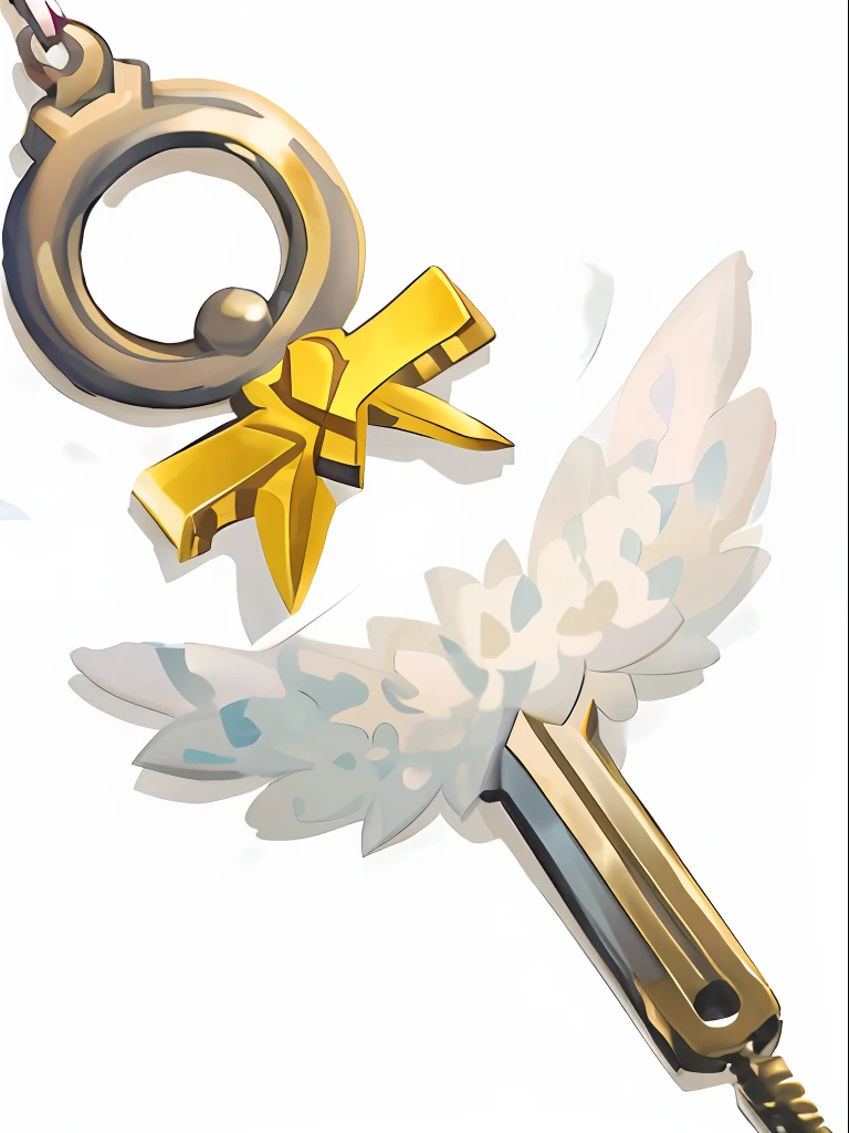 A silver key,There is a feather on it ,Item icons in 2D games like Zelda,Studio Ghibli style style,Simple minimalism,Use pastel colors,White,Pale yellow and light navy blue,Tilt-Shift,Close-up(CU), Different Perspectives
