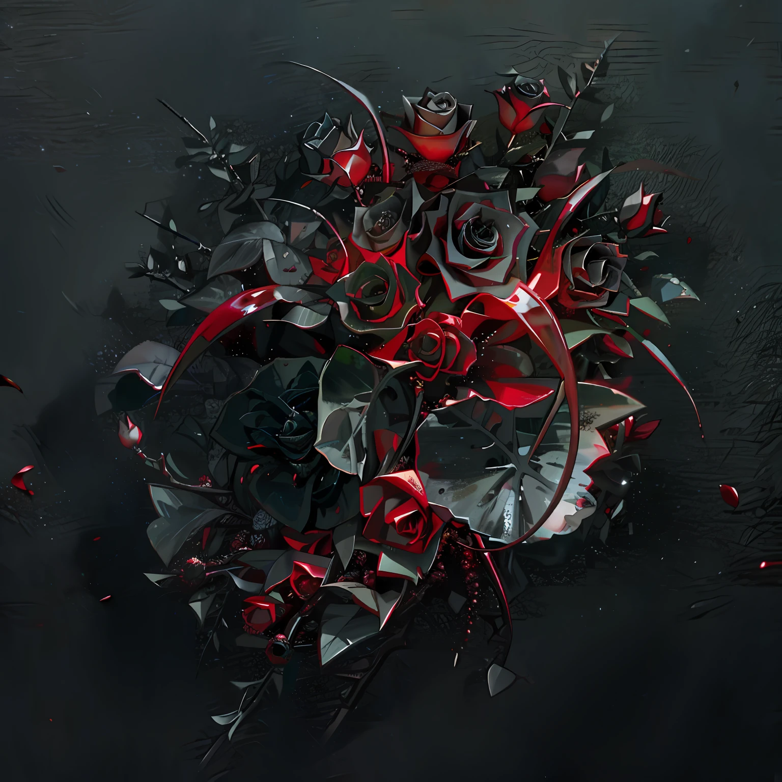 Black and red roses, Smoked roses, darkly, Black roses, , dark flowers, cinematic details，delicated，Flame Grey Rose，Burn and light up