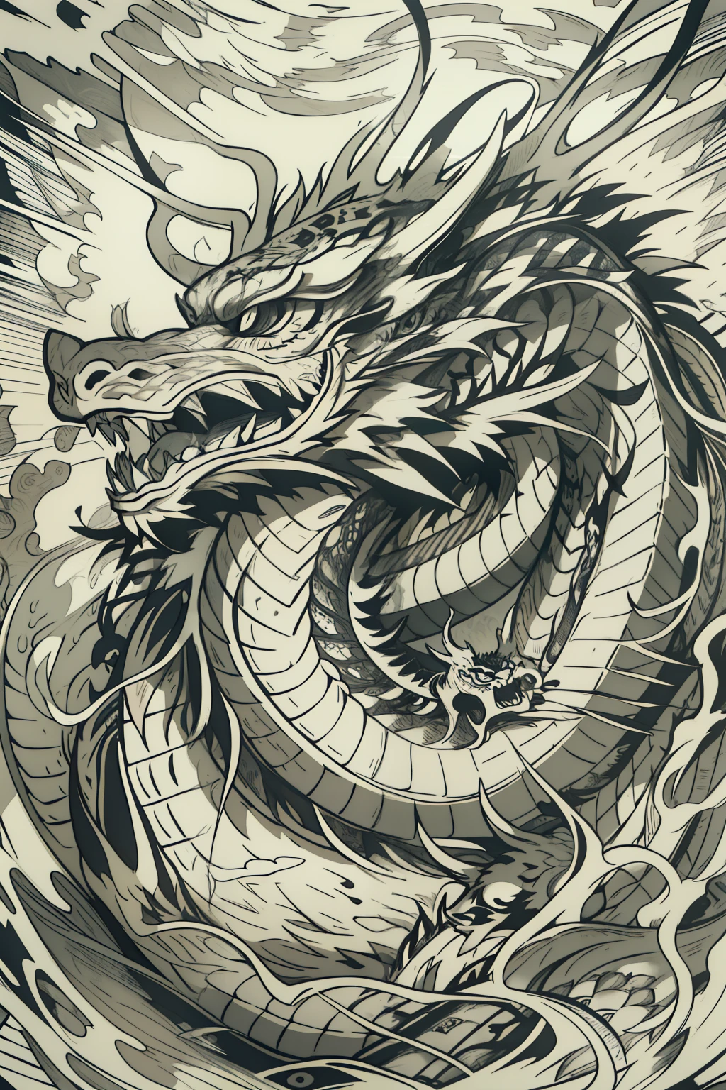 Dragon tattoo design on white background, detailed line art, detailed linework, extremely detailed linework, highly detailed linework, intricate line art, inspired by Tawaraya Sōtatsu, bold lineart, line drawing tattoos, Detailed line work, hyper detailed line art, insanely detailed linework, clean lineart, extremely fine ink lineart