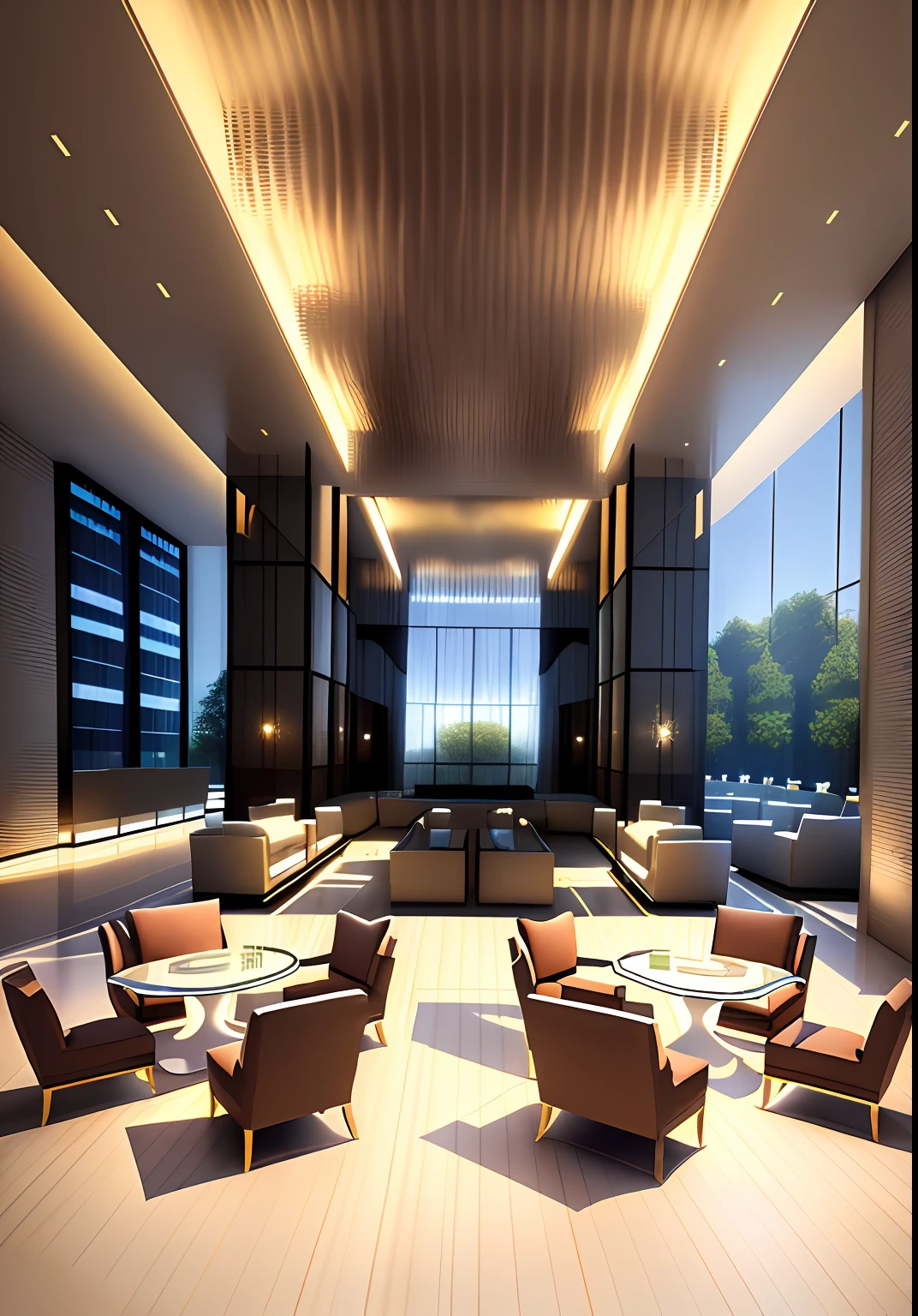 Interior renderings,Three-dimensional effects,3D,Renderer,real photograph,Film light and shadow,4K,Luxury restaurant,Top crystal glass ball chandelier,Dining table and dining chairs,large french window,Exquisite and perfect,Photographic photo