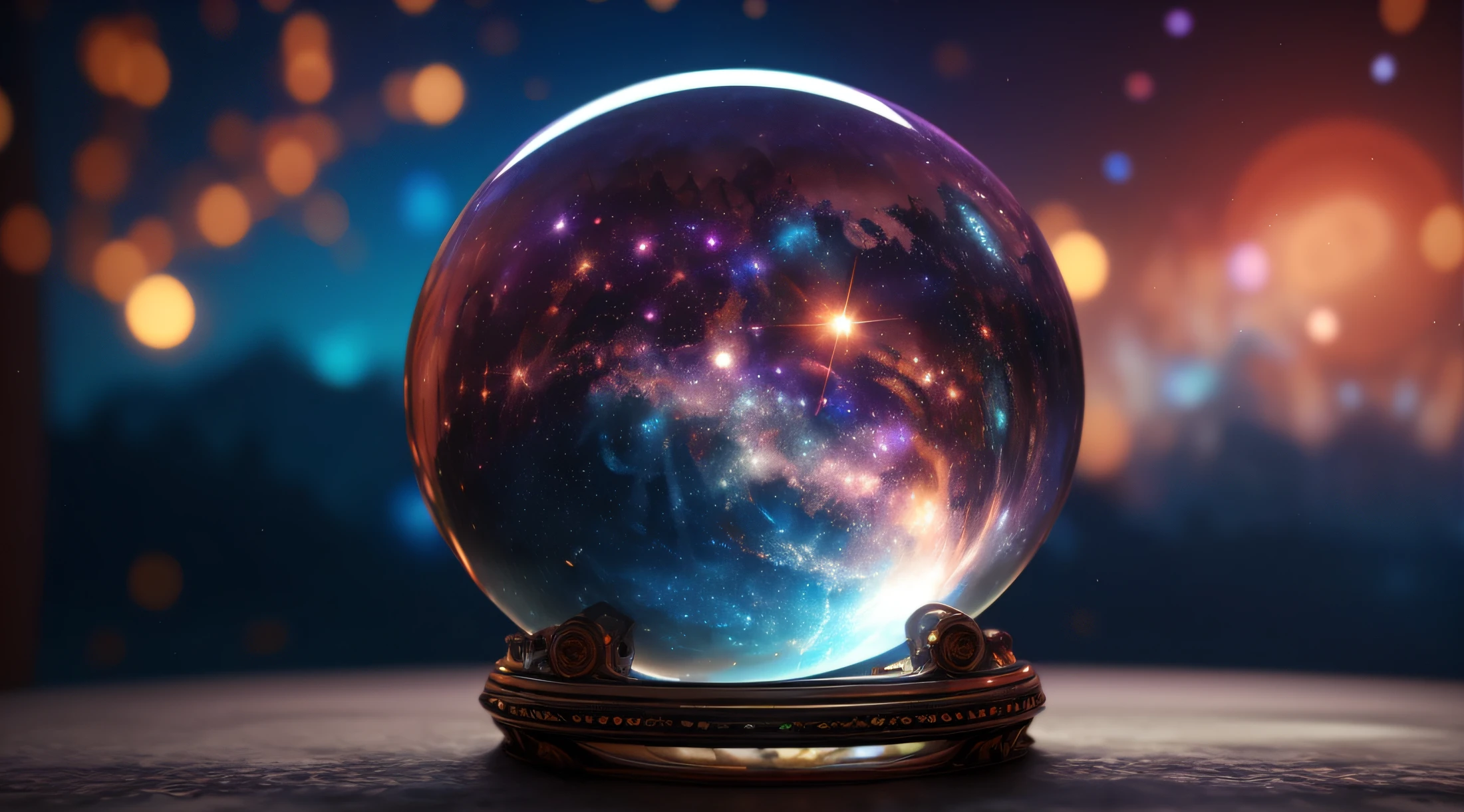 There is a crystal ball with blue and purple galaxies in it, Crystal ball, Glass Ball, glass sphere, beeple. Hyper-Realism, Beeple Masterpiece, the orb of dreams, 3d render beeple, Fulldome, Realism | beeple, inspired by Beeple, magical background, Beeple Style, beeple!!