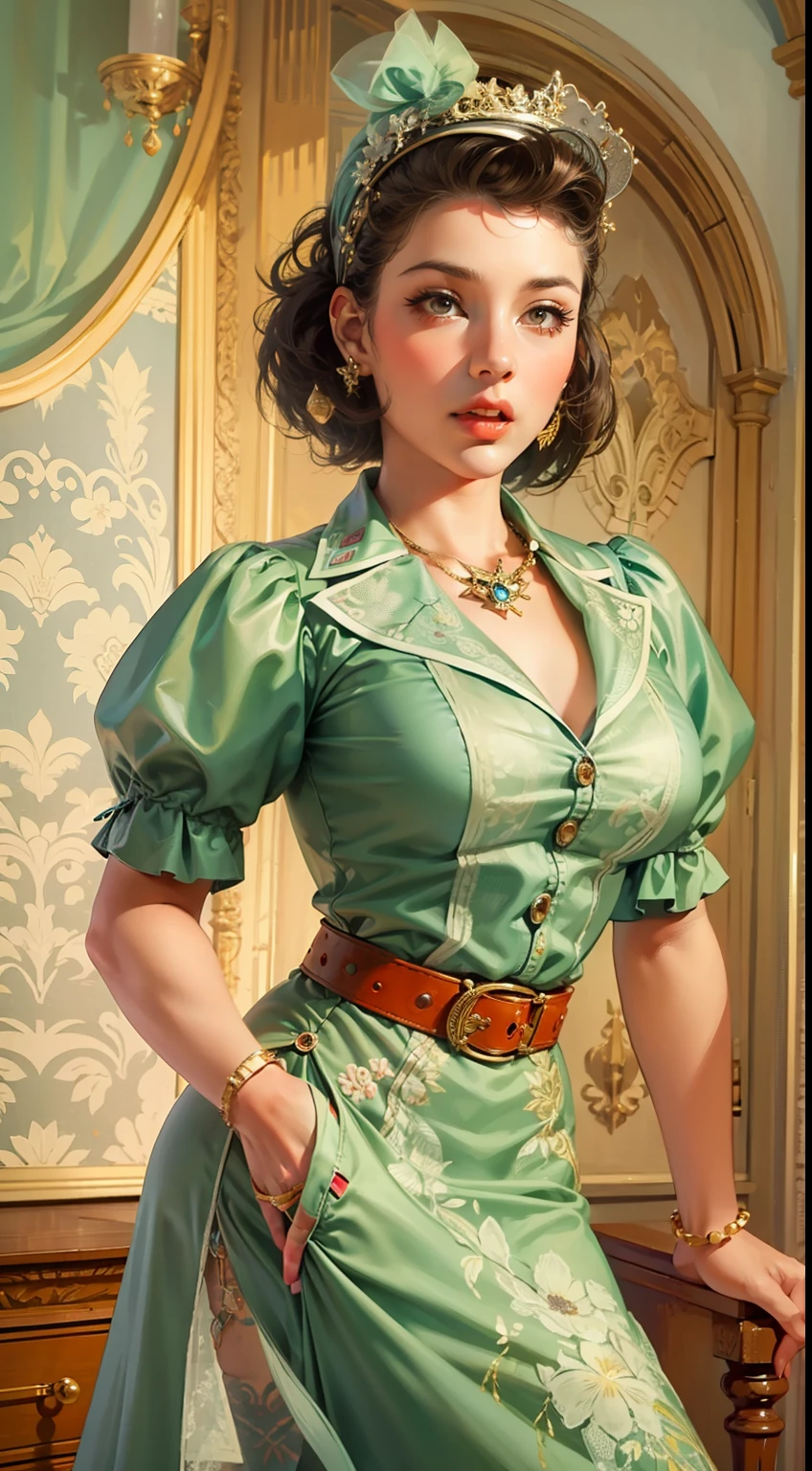Beautiful woman in intricate Vintage Pin-up Outfit