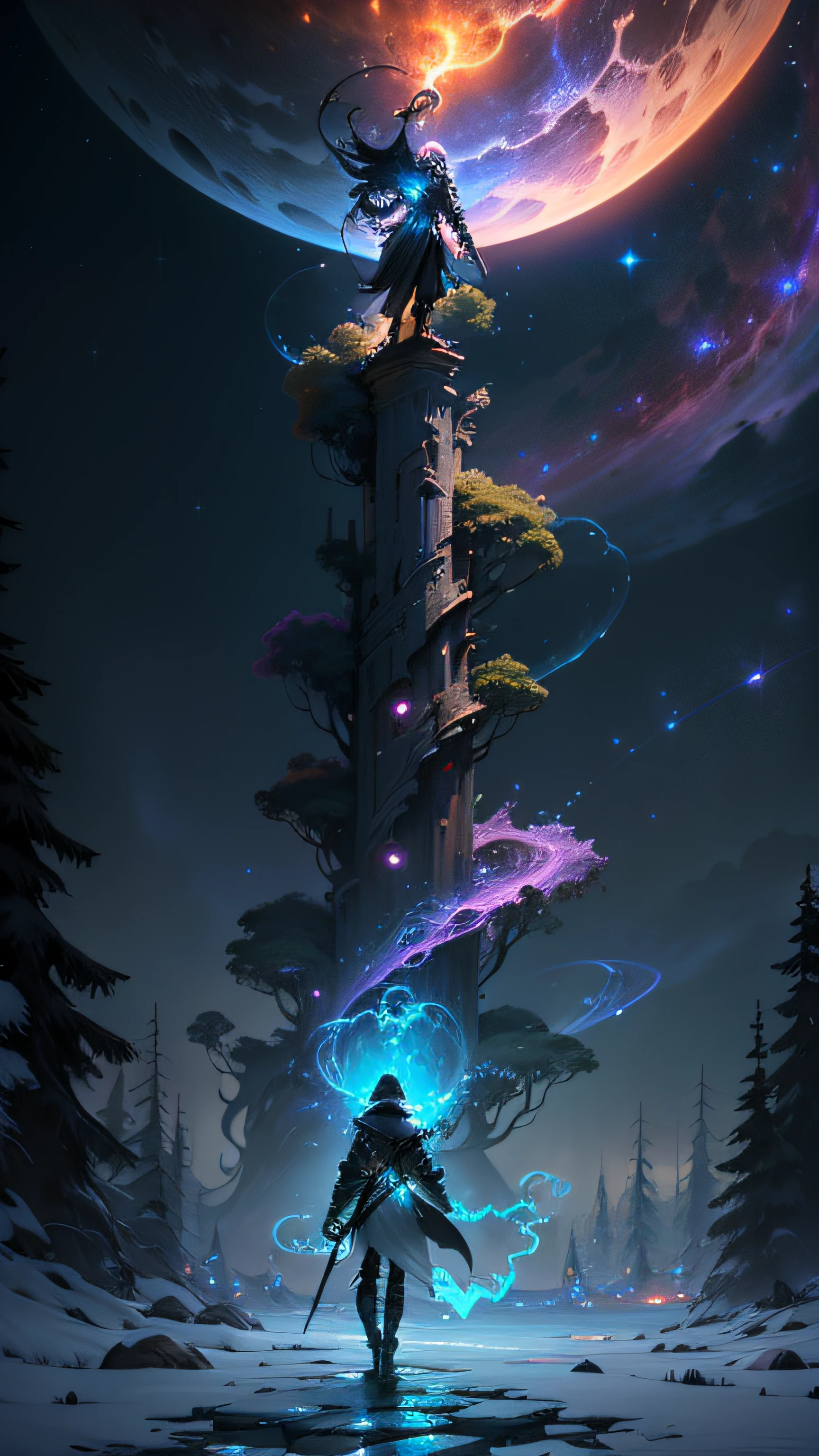 ((Best quality)), ((masterpiece)), (highly detailed:1.3), 3D, In a distant future where the boundaries between science fiction and fantasy have dissolved, the world is a tapestry of awe-inspiring wonders. Enter a universe where magic and technology coexist in harmony, shaping the destiny of civilizations across vast reaches of space.At the heart of this realm lies the Celestial Nexus, an intergalactic hub of mystical energies and technological marvels. Here, arcane knowledge intertwines with cutting-edge science, giving rise to a society where spaceships are imbued with the power of ancient spells, and technology is augmented by the mystic arts.Embark on a grand odyssey as a young explorer, destined to unravel the secrets of the Celestial Nexus. As you traverse the uncharted realms of the cosmos, encounter diverse civilizations teeming with beings who possess extraordinary abilities. From the ethereal Elven Spires, where the art of interdimensional travel is perfected, to the cybernetic enclaves of the Android Conglomerate, witness the tapestry of life as magic and technology intertwine.Unleash your latent powers as you become attuned to the energies that flow through the Nexus. Harness the ancient incantations of forgotten sorceries to propel your starship across the vast expanse of the cosmos. Engage in epic battles against cosmic abominations and interstellar tyrants, wielding enchanted weapons infused with futuristic enhancements.As you delve deeper into the enigmatic realms of the Celestial Nexus, uncover the origin of this harmonious fusion of magic and technology. Discover the ancient prophecies that foretell a cataclysmic event threatening to tear apart this delicate balance. Unite with a band of extraordinary beings, each possessing their own blend of magical aptitude and technological expertise, to embark on a perilous quest to save the Nexus from imminent destruction.In this epic saga, your choices will shape the fate of worlds, as the boundaries between science and sorcery blur. Will you strive to maintain the delicate equilibrium between magic and technology or plunge headlong into uncharted territories, seeking to redefine the very fabric of reality?Prepare to be enthralled by the limitless possibilities of the Celestial Nexus, where science fiction and fantasy meld into a sublime symphony of adventure, where the cosmos itself becomes the canvas for your journey,HDR (High Dynamic Range),Ray Tracing,NVIDIA RTX,Super-Resolution,Unreal 5,Subsurface scattering,PBR Texturing,Post-processing,Anisotropic Filtering,Depth-of-field,Maximum clarity and sharpness,Multi-layered textures,Albedo and Specular maps,Surface shading,Accurate simulation of light-material interaction,Perfect proportions,Octane Render,Two-tone lighting,Low ISO,White balance,Rule of thirds,Wide aperature,8K RAW,Efficient Sub-Pixel,sub-pixel convolution,luminescent particles,