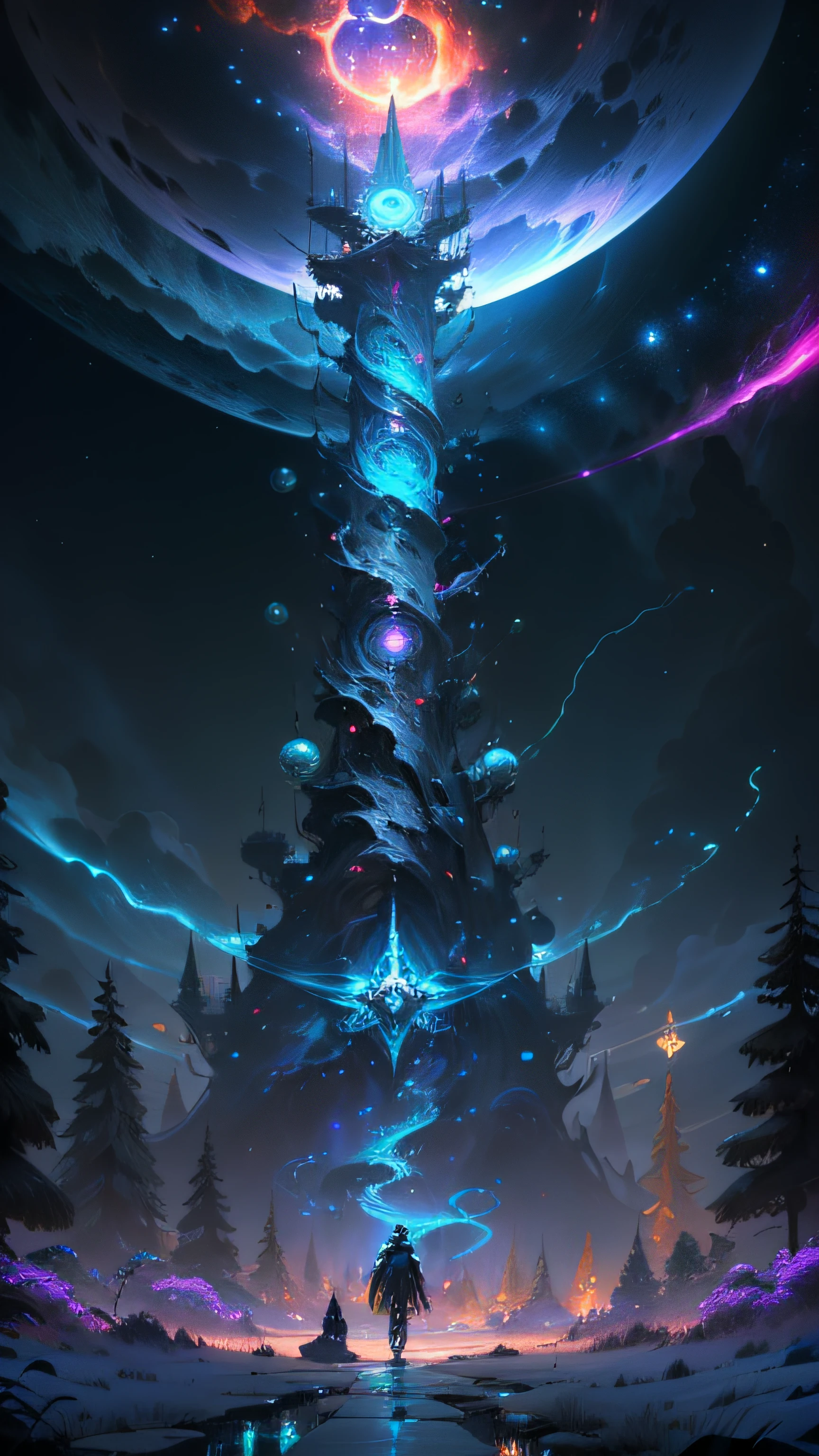 ((Best quality)), ((masterpiece)), (highly detailed:1.3), 3D, In a distant future where the boundaries between science fiction and fantasy have dissolved, the world is a tapestry of awe-inspiring wonders. Enter a universe where magic and technology coexist in harmony, shaping the destiny of civilizations across vast reaches of space.At the heart of this realm lies the Celestial Nexus, an intergalactic hub of mystical energies and technological marvels. Here, arcane knowledge intertwines with cutting-edge science, giving rise to a society where spaceships are imbued with the power of ancient spells, and technology is augmented by the mystic arts.Embark on a grand odyssey as a young explorer, destined to unravel the secrets of the Celestial Nexus. As you traverse the uncharted realms of the cosmos, encounter diverse civilizations teeming with beings who possess extraordinary abilities. From the ethereal Elven Spires, where the art of interdimensional travel is perfected, to the cybernetic enclaves of the Android Conglomerate, witness the tapestry of life as magic and technology intertwine.Unleash your latent powers as you become attuned to the energies that flow through the Nexus. Harness the ancient incantations of forgotten sorceries to propel your starship across the vast expanse of the cosmos. Engage in epic battles against cosmic abominations and interstellar tyrants, wielding enchanted weapons infused with futuristic enhancements.As you delve deeper into the enigmatic realms of the Celestial Nexus, uncover the origin of this harmonious fusion of magic and technology. Discover the ancient prophecies that foretell a cataclysmic event threatening to tear apart this delicate balance. Unite with a band of extraordinary beings, each possessing their own blend of magical aptitude and technological expertise, to embark on a perilous quest to save the Nexus from imminent destruction.In this epic saga, your choices will shape the fate of worlds, as the boundaries between science and sorcery blur. Will you strive to maintain the delicate equilibrium between magic and technology or plunge headlong into uncharted territories, seeking to redefine the very fabric of reality?Prepare to be enthralled by the limitless possibilities of the Celestial Nexus, where science fiction and fantasy meld into a sublime symphony of adventure, where the cosmos itself becomes the canvas for your journey,HDR (High Dynamic Range),Ray Tracing,NVIDIA RTX,Super-Resolution,Unreal 5,Subsurface scattering,PBR Texturing,Post-processing,Anisotropic Filtering,Depth-of-field,Maximum clarity and sharpness,Multi-layered textures,Albedo and Specular maps,Surface shading,Accurate simulation of light-material interaction,Perfect proportions,Octane Render,Two-tone lighting,Low ISO,White balance,Rule of thirds,Wide aperature,8K RAW,Efficient Sub-Pixel,sub-pixel convolution,luminescent particles,