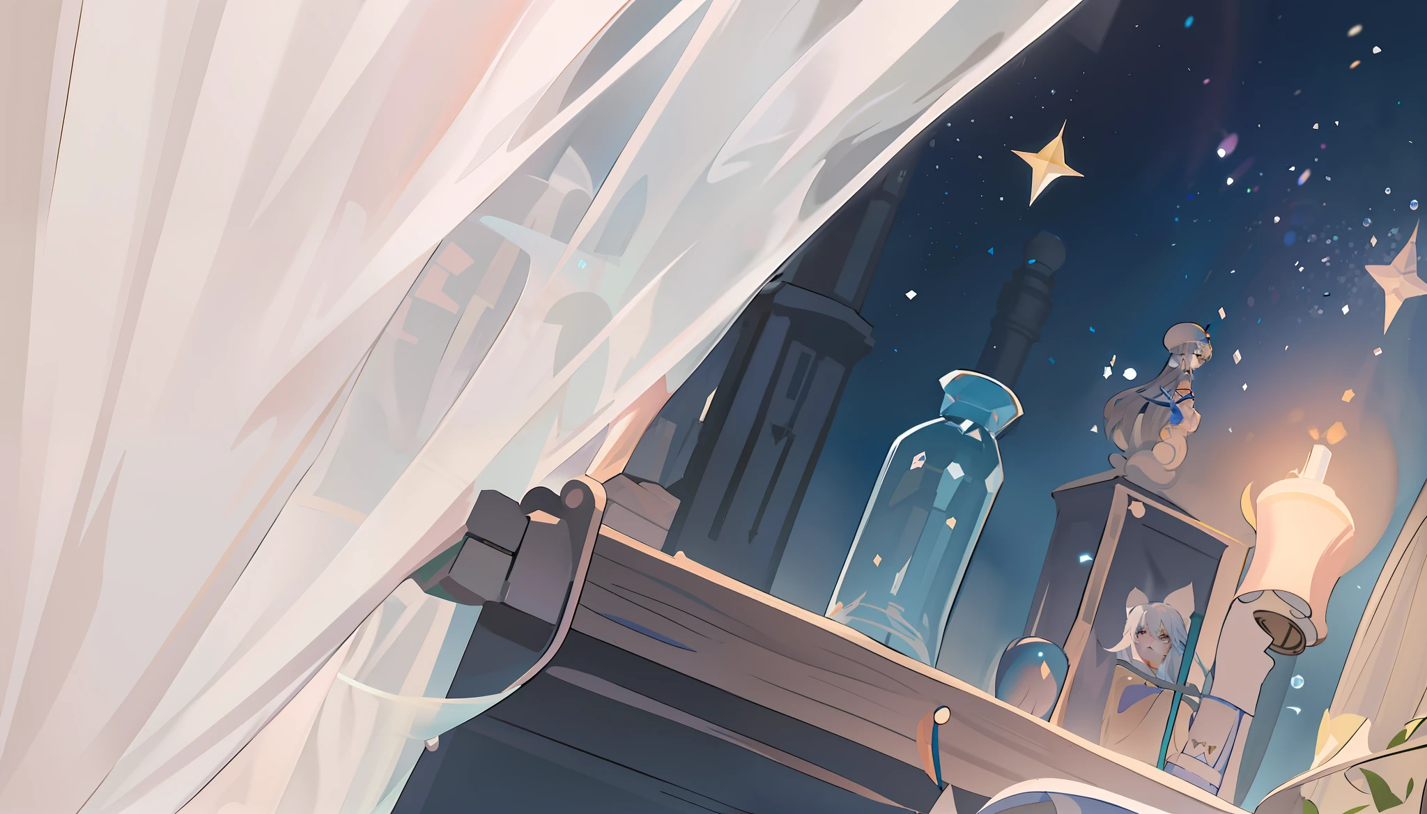 Anime girl with long white hair and blue dress holding crystal ball, high detailed official artwork, trending on artstation pixiv, Guweiz in Pixiv ArtStation, Splash art anime Loli, Beautiful celestial mage, Kushatt Krenz Key Art Women, Guweiz on ArtStation Pixiv, Anime fantasy illustration, white-haired god, Anime fantasy artwork