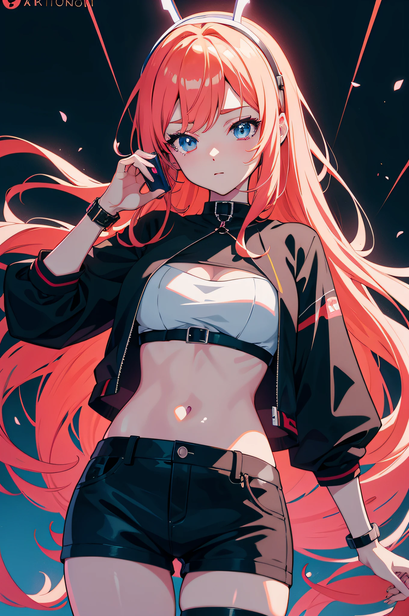 Anime girl holding phone in nightclub,Towards the front,tidal current,Raised sexy,style of anime4 K, Digital anime illustration, anime vibes, anime styled digital art, Anime style. 8K, lofi-girl, Anime art wallpaper 8 K,talking on phone