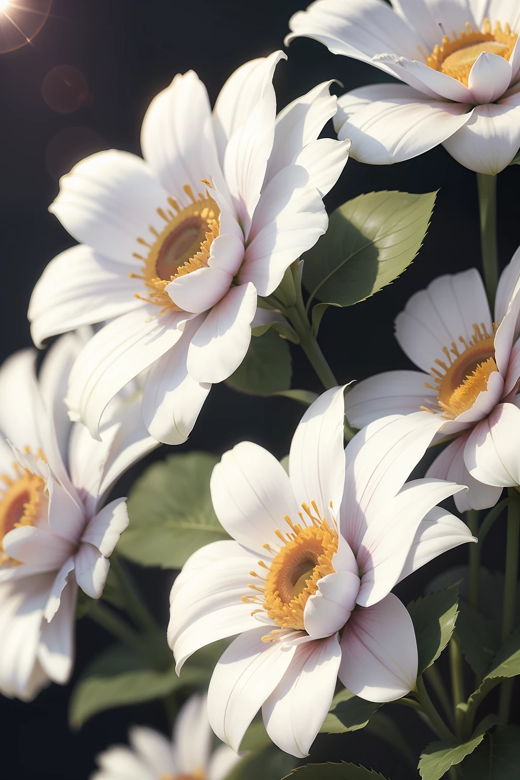 White flower clusters,The sun shines from above,k hd,hyper-detailing,A high resolution,Up and down the dark