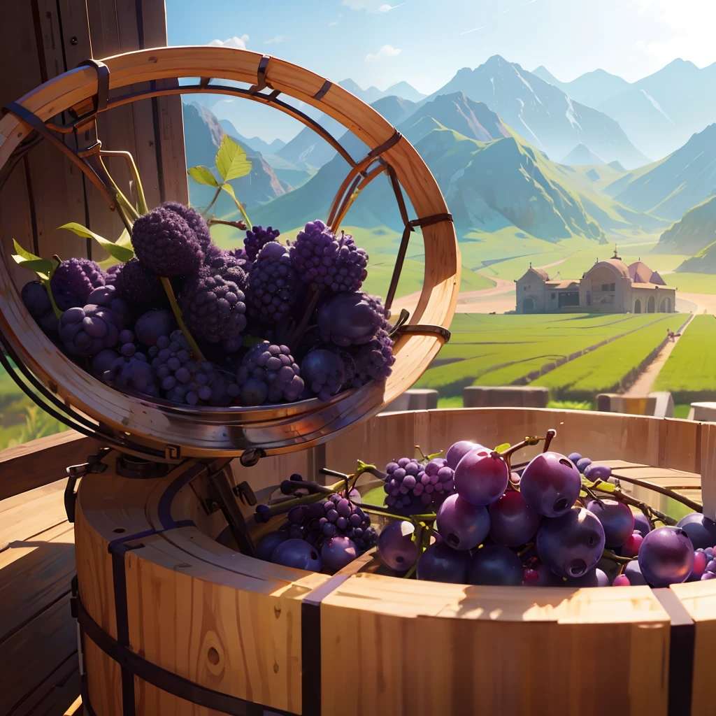 Purple grapes，plump，There are water droplets on the grapes。