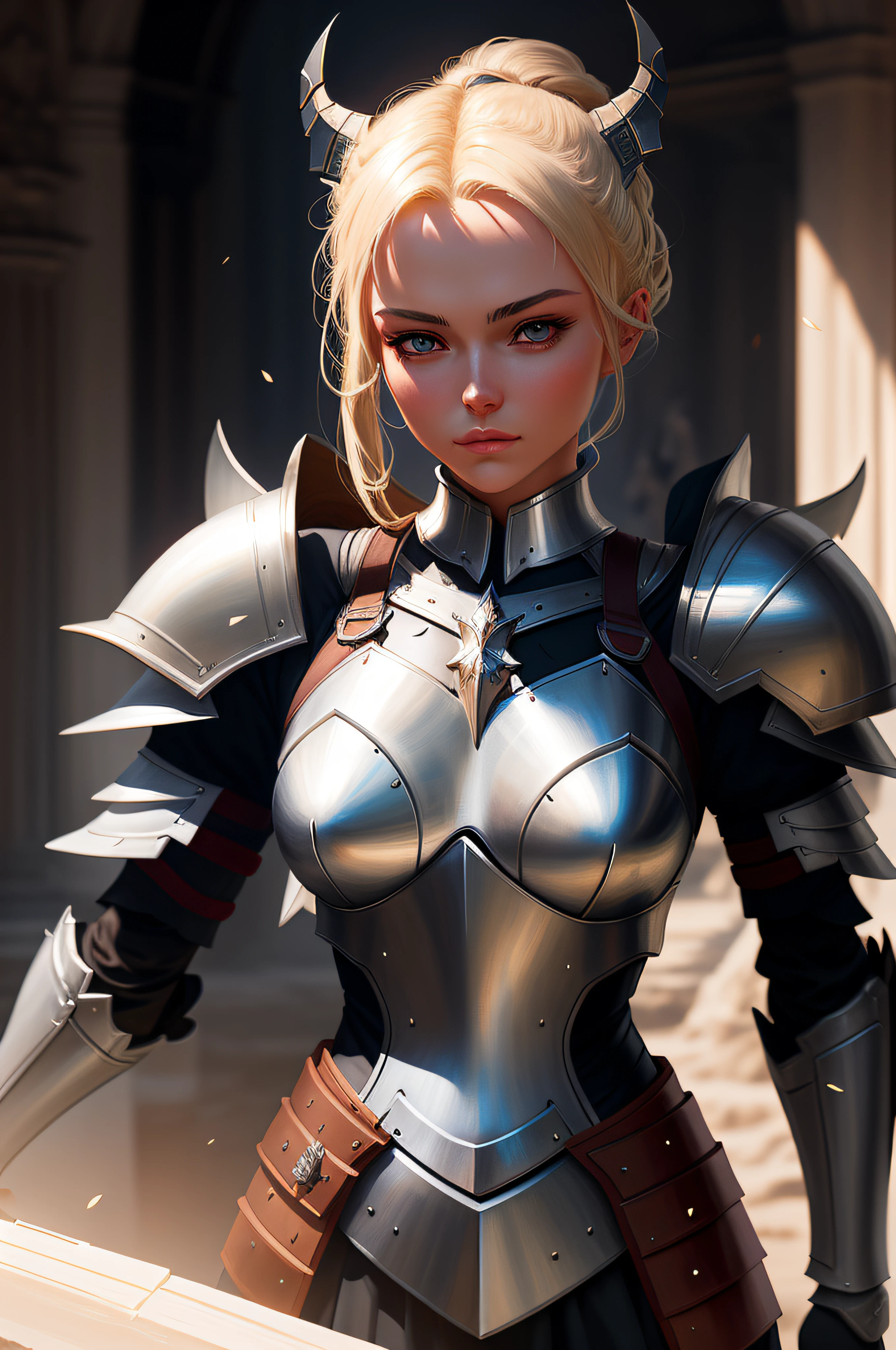 Blonde woman in armor posing for a photo, wojtek fus, Stunning character art, Armor Girl, 2. 5 D CGI anime fantasy artwork, Fanart Meilleure ArtStation, alexandra fomina artstation, Deviantart ArtStation CGSCOSIETY, girl in knight armor, best of artstation, alena aenami and artgerm, stunning cgsociety