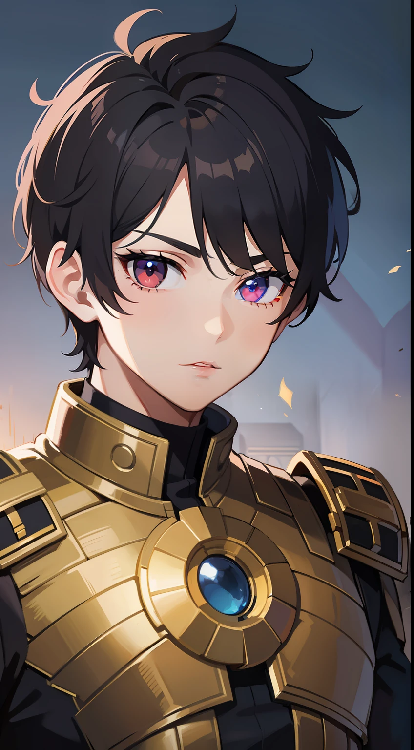 Young guy, short black hair, The eyes are red, Royal Uniform, The Infinity Gauntlet, Masterpiece, hiquality