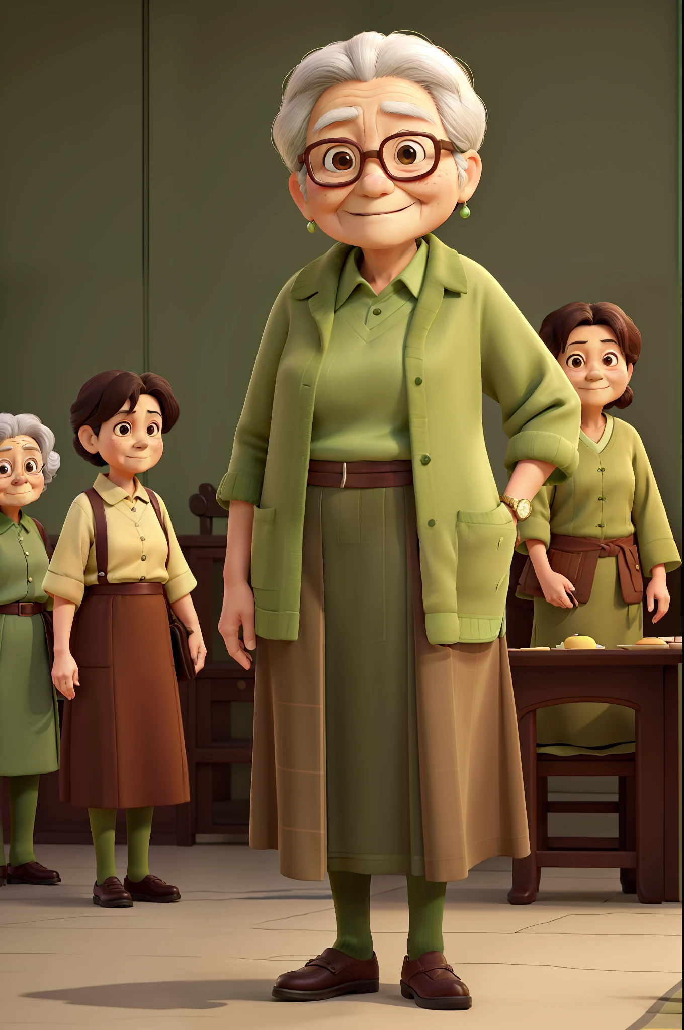An old woman in a green shirt and brown sweater, kazue kato, maya takamura, etsuko miura, eiko ishioka, Kiyoko Suzuki, the look of an elderly person, itsuko azuma, yayoi kasuma, Shouko Nishimiya, Old lady,Have fun，WeChat About Ishida, Riyoko Ikeda