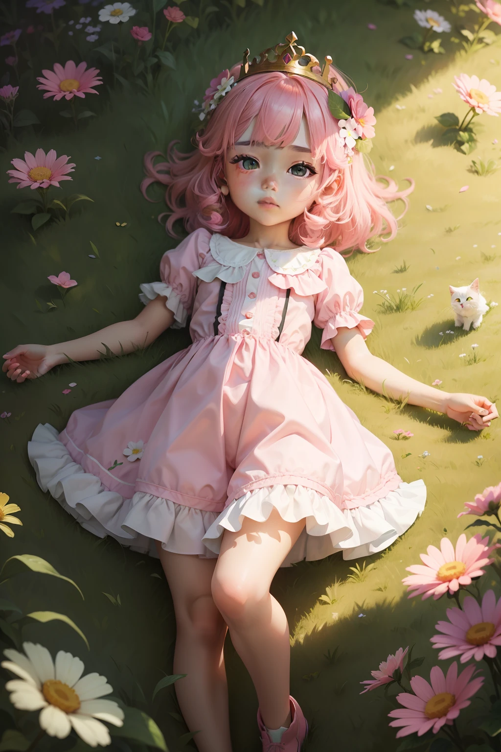 Pink clouds,On green meadows,multicolored flowers,Candy color,The cutest little princess