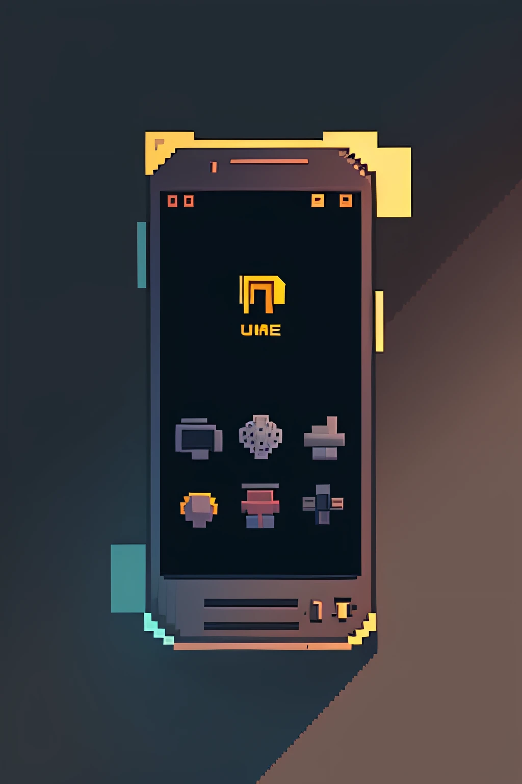 pixelart style,rectangle,Game skill UI interface,Background with,pictogram,The front of the phone,No light or shadow,cartoony,The phone background is blank