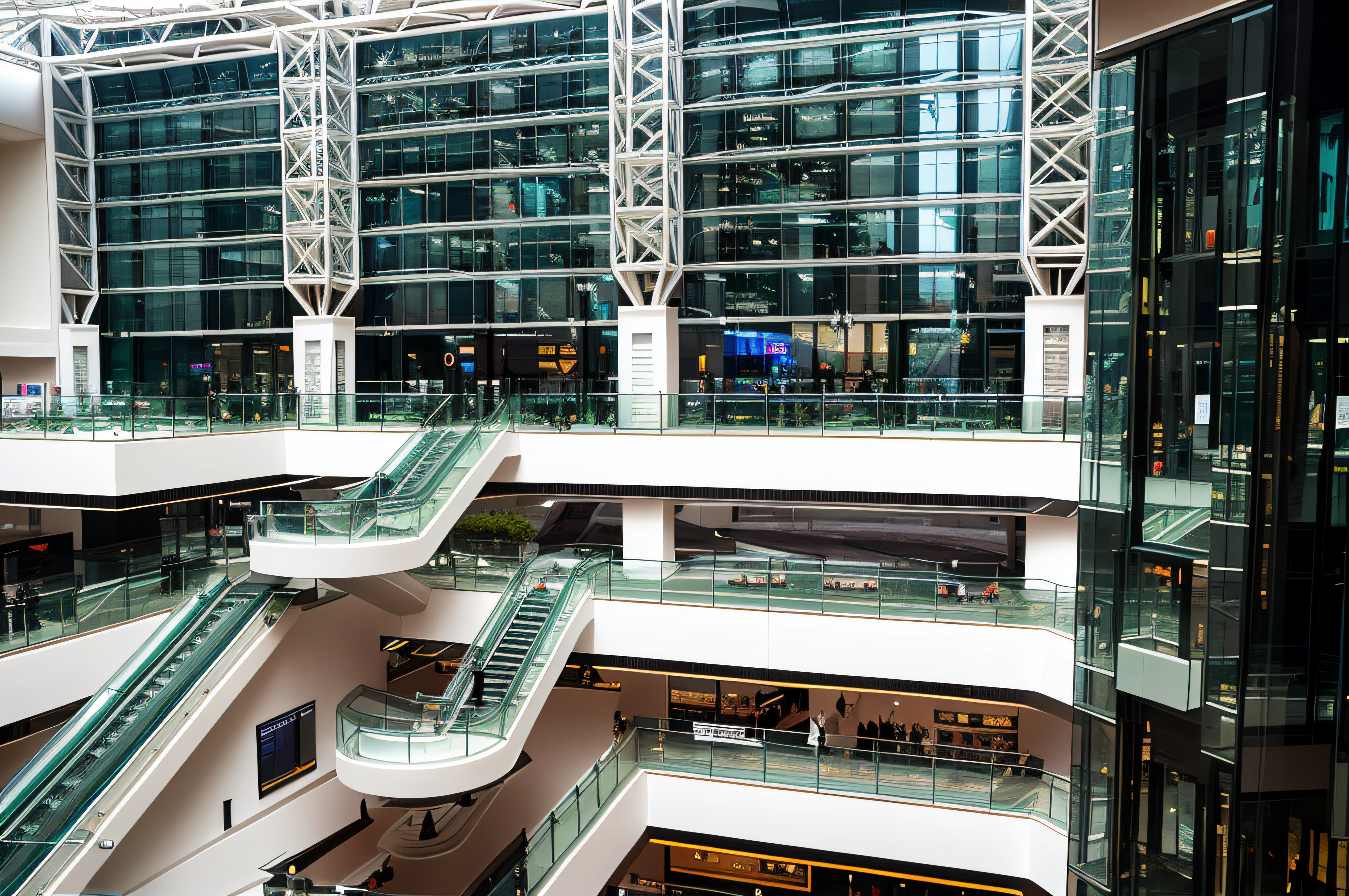 Arafine in a large building with many windows, courtyard, in magnificent shopping mall, the photo shows a large, on a futuristic shopping mall, huge glass structure, Inside the building, In Building, shopping mall, taken with sony a7r camera, mall, terminal, indoor liminal space, taken with a pentax k1000