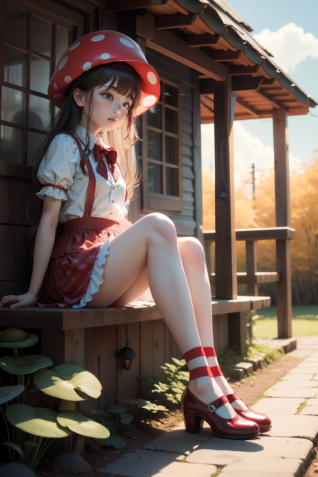 Mushroom house、Alice Wonderland，Red dancing shoes，Small skirt