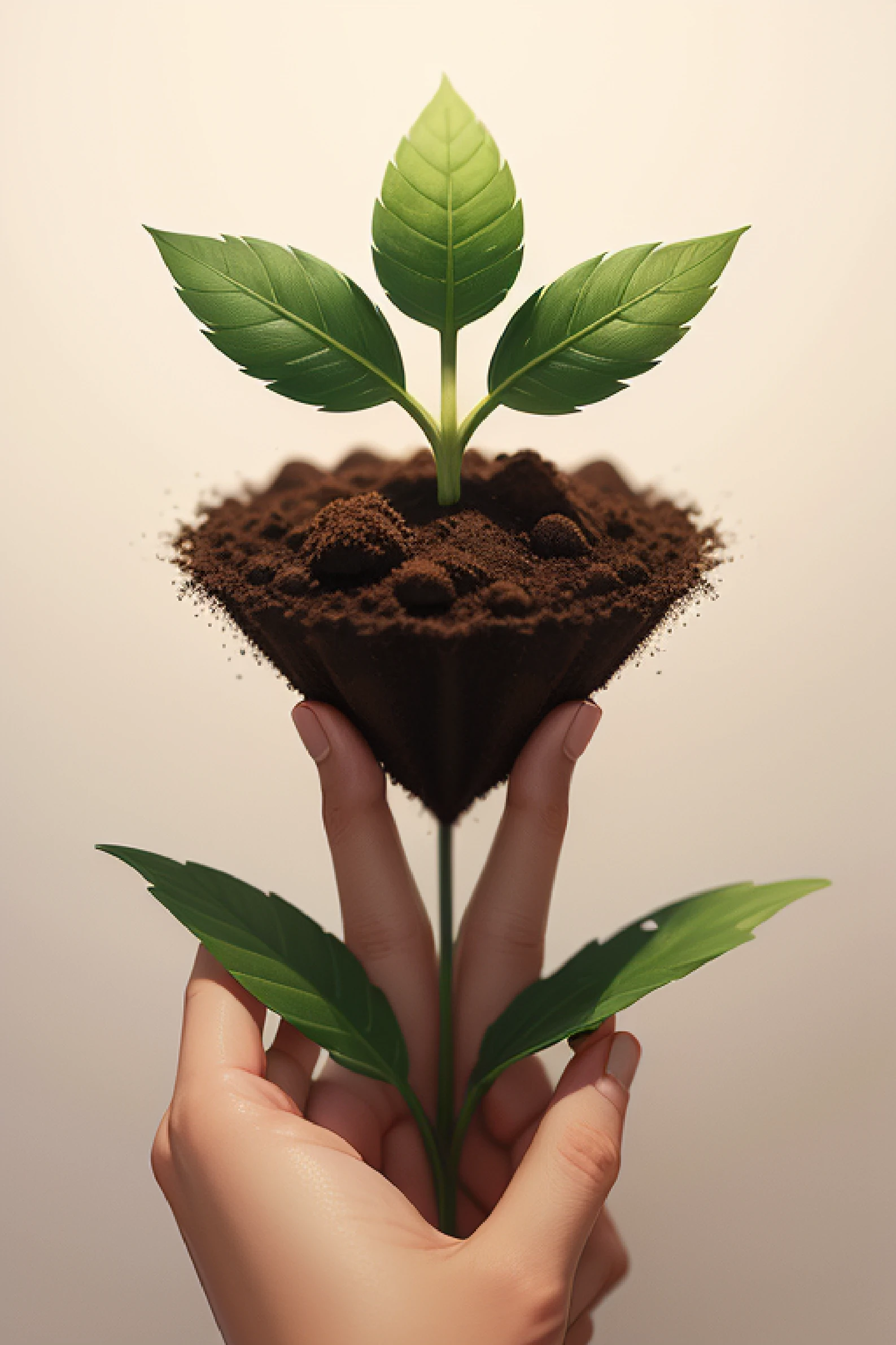 A small seedling that thrives from the soil,There are only two leaves,Combine with victory to make a logo,Style flattening,Hand drawn illustration,2.5D illustration