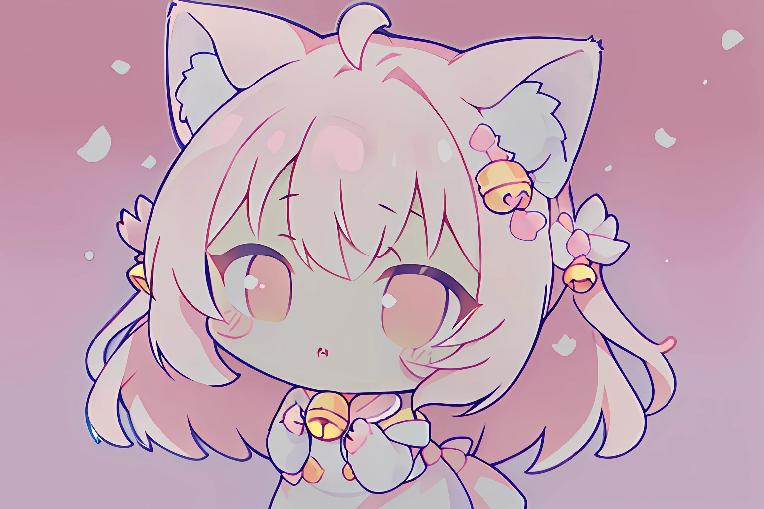 Chibi、1girl、fullllbody、​masterpiece、top-quality、((ighly detailed))、(Final Product)、(top-quality)、(++Delicate facial details++)、(++Delicate body details++)、、animal ear、Cat's ears、animal ear fluff、neckbell、
