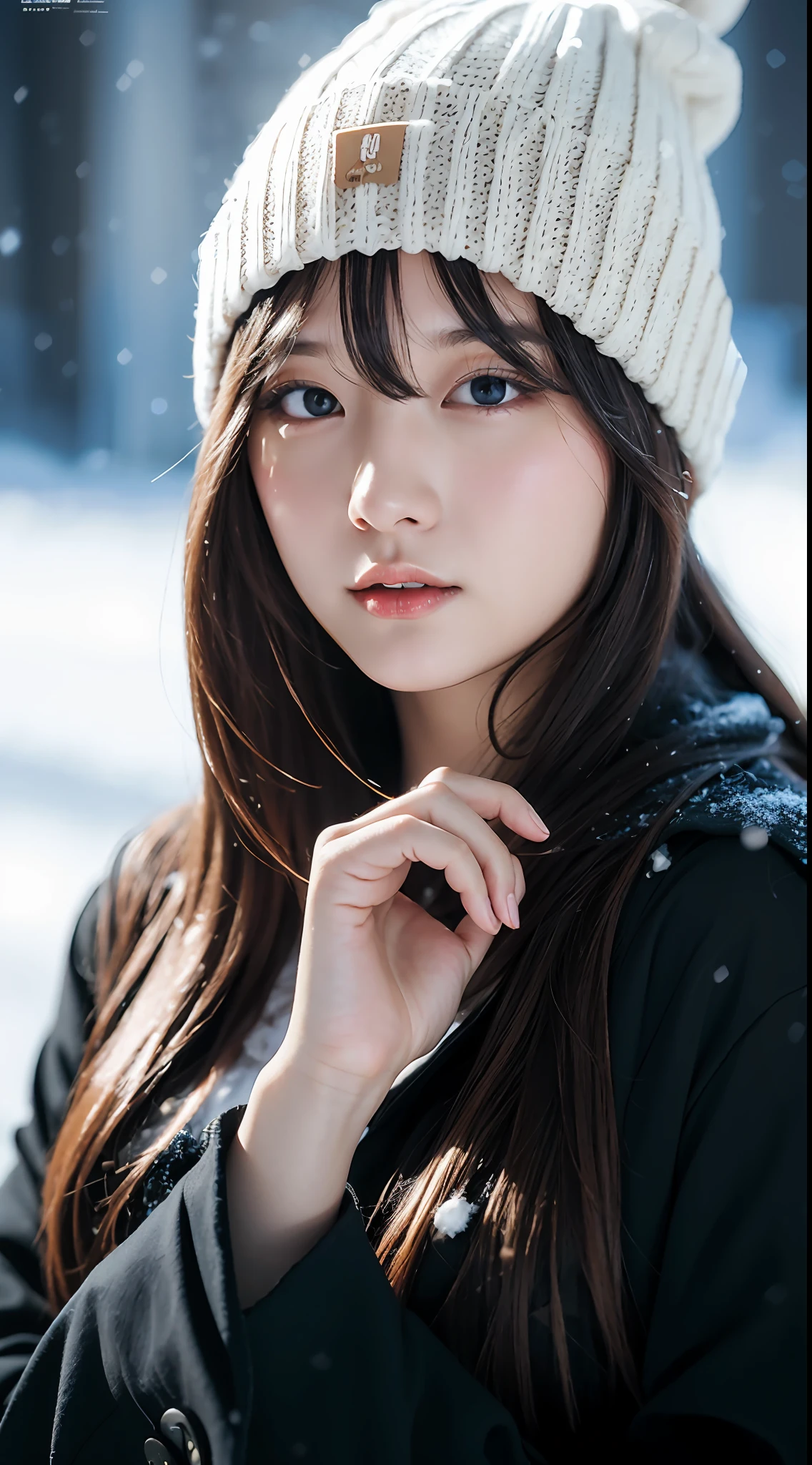 ulzzang-6500-v1.1, (raw photo:1.2), (photorealistic:1.4), beautiful detailed girl, very detailed eyes and face, beautiful detailed eyes, ridiculous, incredibly ridiculous, huge file size, super detailed, high resolution, very detailed, best quality, masterpiece, kemomimi, ((Japanese girls' the Winterswear and Beanie)), illustration, very detailed, CG, unified, 8k wallpaper, amazing, Fine details, masterpiece, best quality, very detailed CG uniform 8k wallpaper, light on face, cinematic lighting, 1girl, 16 years old, ((dynamic pose)), winter background with snow,