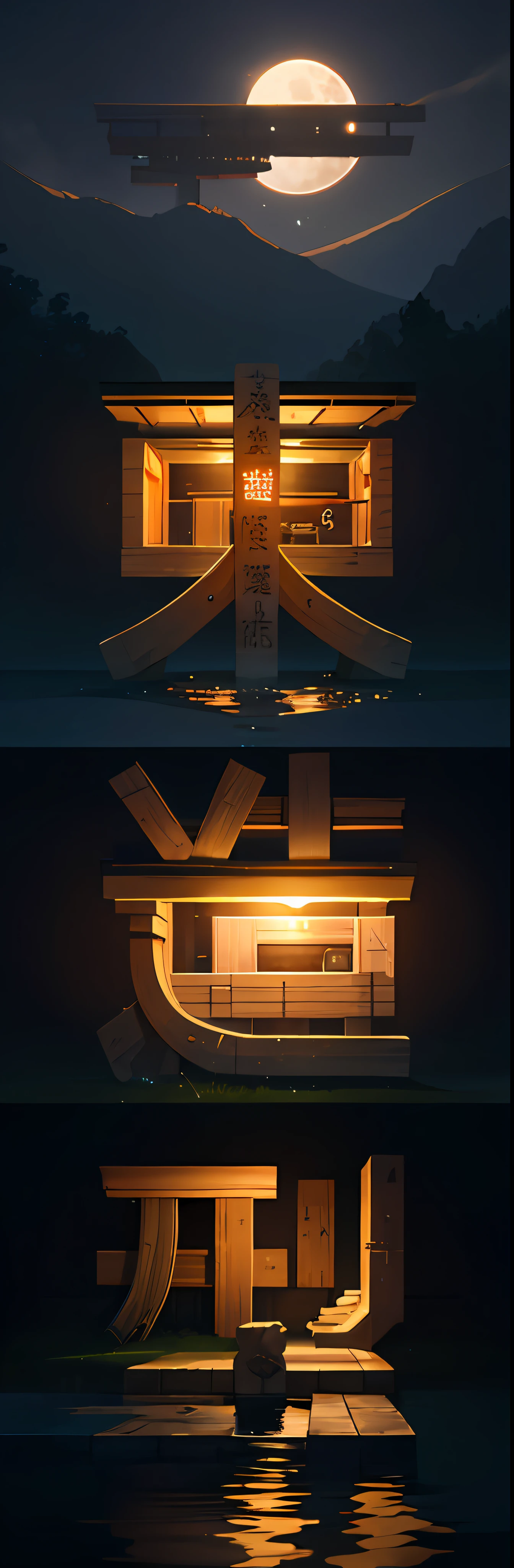 9:16 Full picture, ancient Chinese architecture, hazy moon, night, garden, bamboo, lake, stone bridge, rockery, arch, corner, rockery, tree, running water, landscape, outdoor, waterfall, grass, rock, water lily, hot spring , Water Vapor, (Illustration: 1.0), Epic Composition, Detail Enhancement, Detail Enhancement. Realistic lighting, HD details, masterpiece, best quality, (very detailed CG unity 8k wallpaper), (best quality)