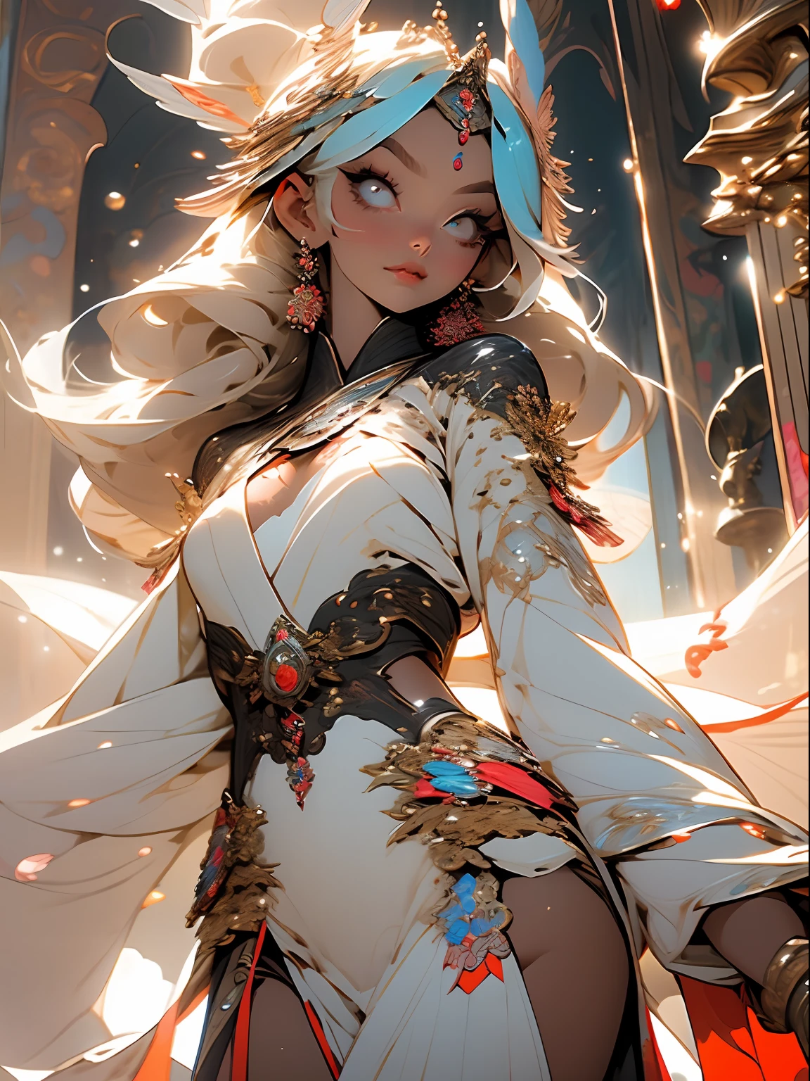 "A elegant and ethereal woman with captivating eyes and graceful demeanor, surrounded by a shimmering aura of light.+"