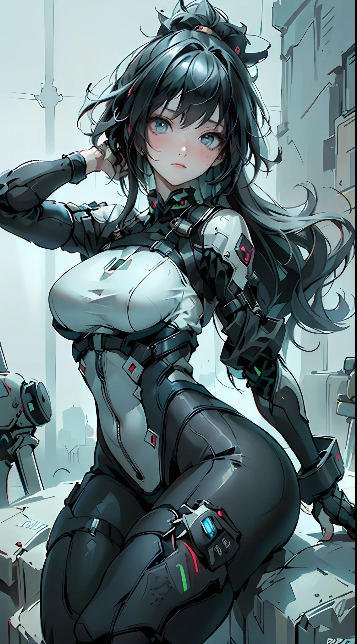 ((best qualtiy)), ((tmasterpiece)), (the detail:1.4), 3D, Delicate big eyes，frontage，Spread your legs，Detailed face，long eyelasher，Tight clothes，Details of large black pupils，with short black hair，Bigboobs，oversized boobs，A beautiful cyberpunk female image,hdr（HighDynamicRange）,Ray traching,NVIDIA RTX,Hyper-Resolution,Unreal 5,Subsurface scattering、PBR Texture、post-proces、Anisotropy Filtering、depth of fields、Bigboobs，Raised sexy，maximum definition and sharpness、Many-Layer Textures、Albedo e mapas Speculares、Surface coloring、Accurate simulation of light-material interactions、perfectly proportions、rendering by octane、Two-colored light、largeaperture、Low ISO、White balance、the rule of thirds、8K raw data、