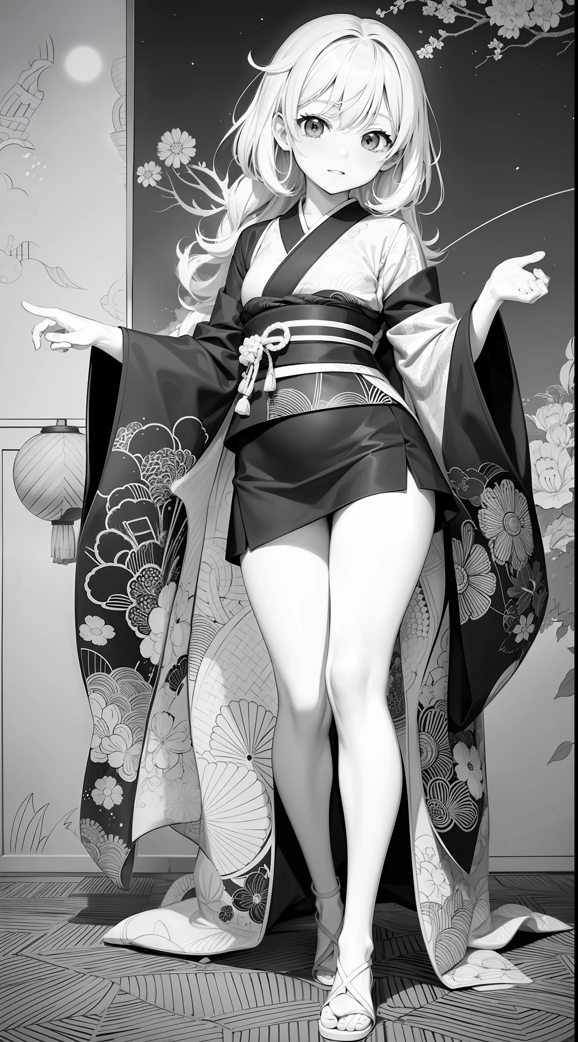 Japanese anime coloring pages in black and white for children. Easy to color for kids. Black and white cartoon japanese line art