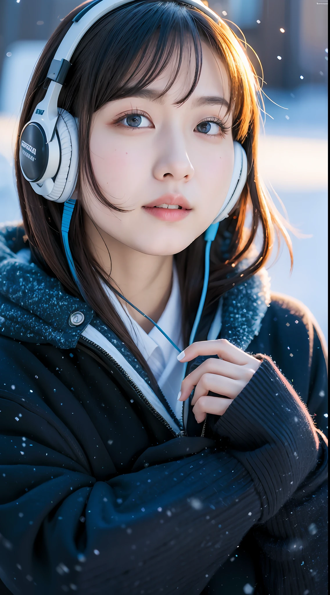 ulzzang-6500-v1.1, (raw photo:1.2), (photorealistic:1.4), beautiful detailed girl, very detailed eyes and face, beautiful detailed eyes, ridiculous, incredibly ridiculous, huge file size, super detailed, high resolution, very detailed, best quality, masterpiece, kemomimi, ((Japanese girls' the Winterswear and thermal headphones)), illustration, very detailed, CG, unified, 8k wallpaper, amazing, Fine details, masterpiece, best quality, very detailed CG uniform 8k wallpaper, light on face, cinematic lighting, 1girl, , ((dynamic pose)), winter background with snow,