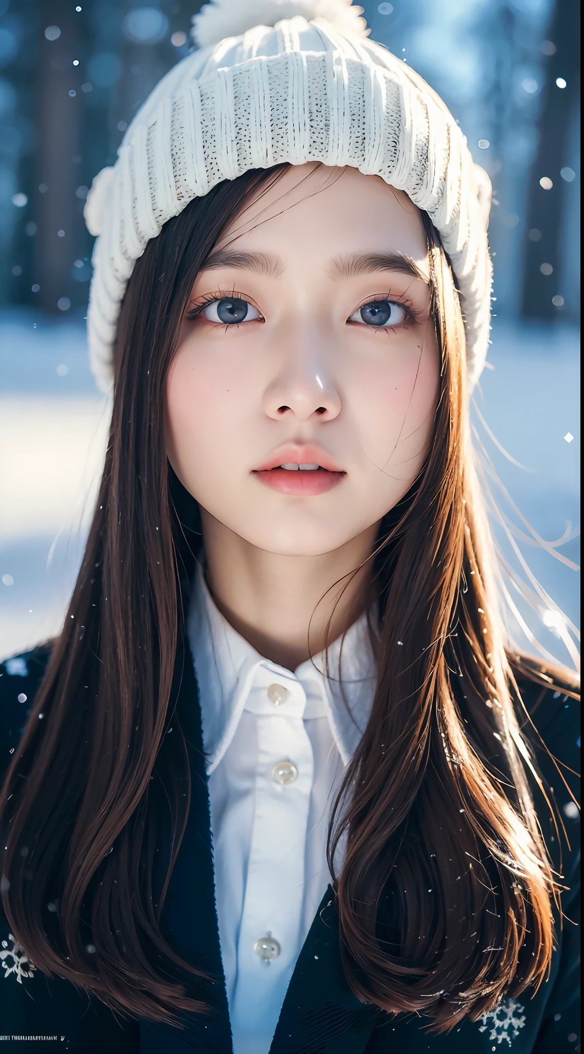 ulzzang-6500-v1.1, (raw photo:1.2), (photorealistic:1.4), beautiful detailed girl, very detailed eyes and face, beautiful detailed eyes, ridiculous, incredibly ridiculous, huge file size, super detailed, high resolution, very detailed, best quality, masterpiece, kemomimi, ((Japanese girls' the Winterswear and Beanie)), illustration, very detailed, CG, unified, 8k wallpaper, amazing, Fine details, masterpiece, best quality, very detailed CG uniform 8k wallpaper, light on face, cinematic lighting, 1girl, , ((dynamic pose)), winter  background with snow,