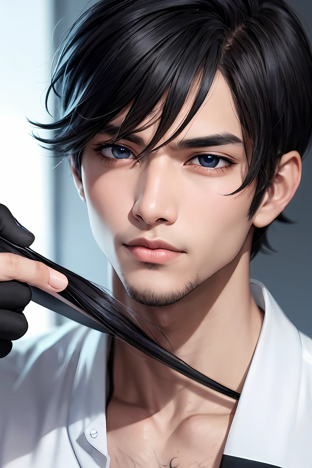 Anime boy, indian boy, Waring a headband, blue eyes, handsome, toll, black and silky hair, Clean shave and perfect jawline, smart, intelligent