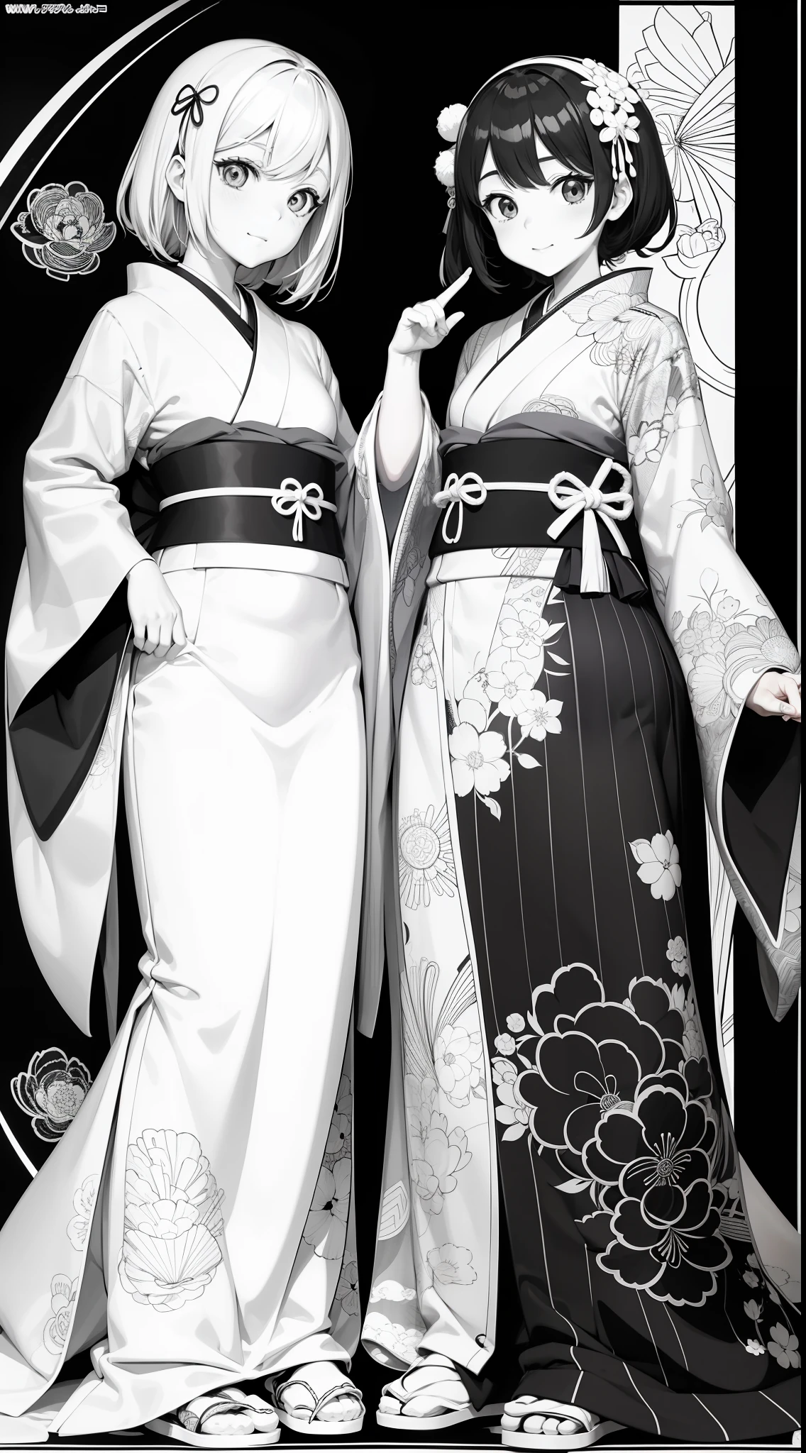 Japanese anime coloring pages in black and white for children. Easy to color for kids. Black and white cartoon japanese line art