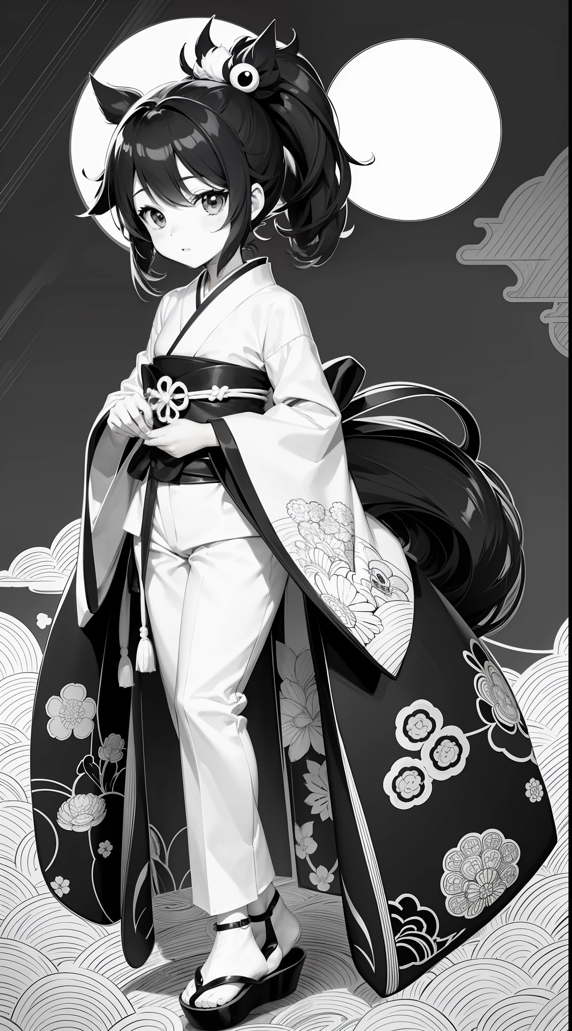 Japanese anime coloring pages in black and white for children. Easy to color for kids. Black and white cartoon japanese line art