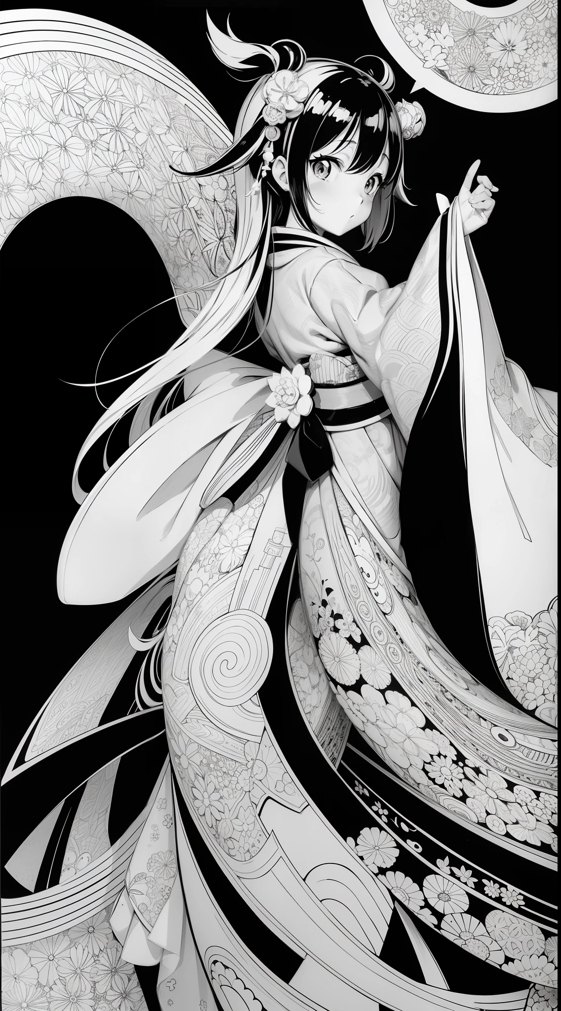 Japanese anime coloring pages in black and white for children. Easy to color for kids. Black and white cartoon japanese line art