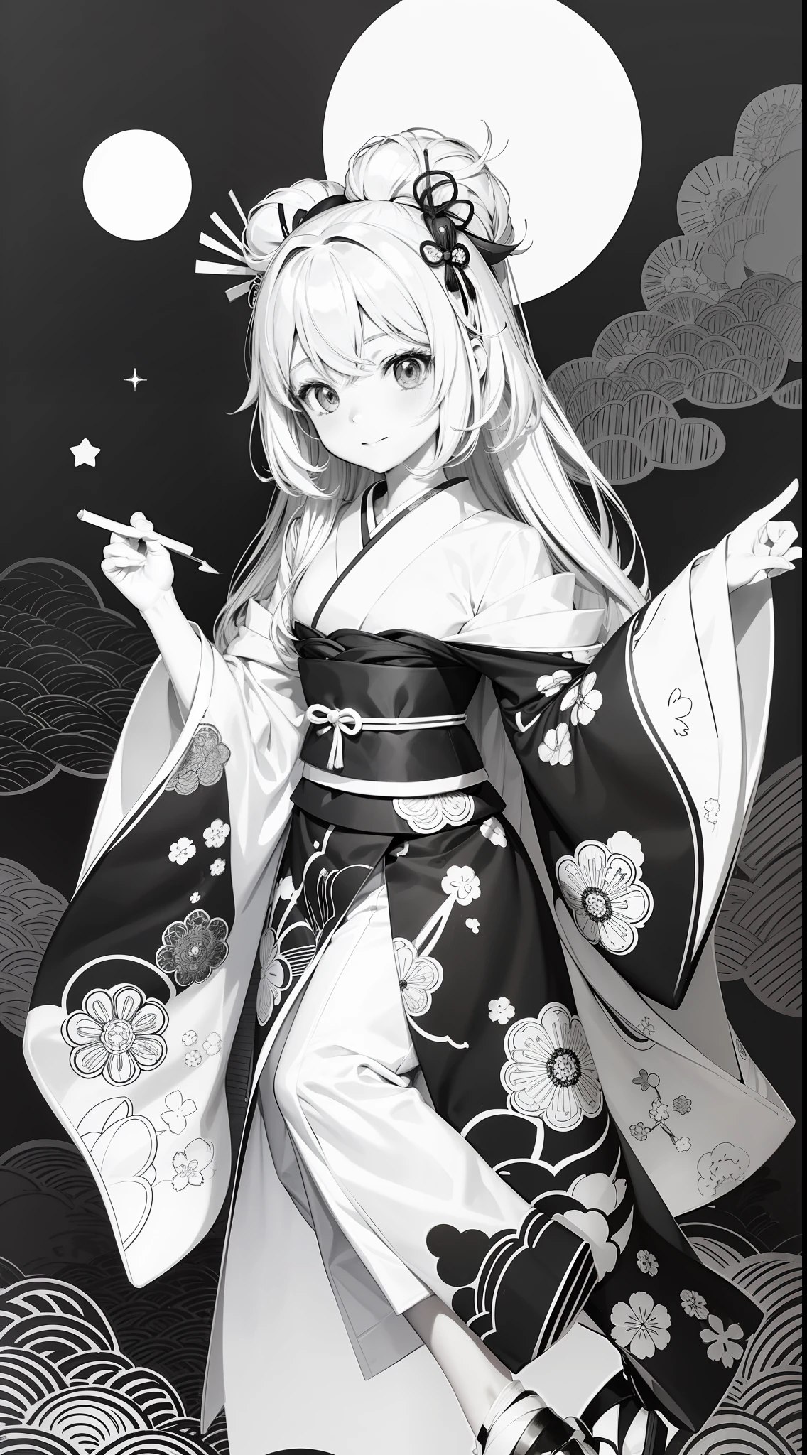 Japanese Anime Kawaii coloring pages in black and white for children. Easy to color for kids. Japanese line art